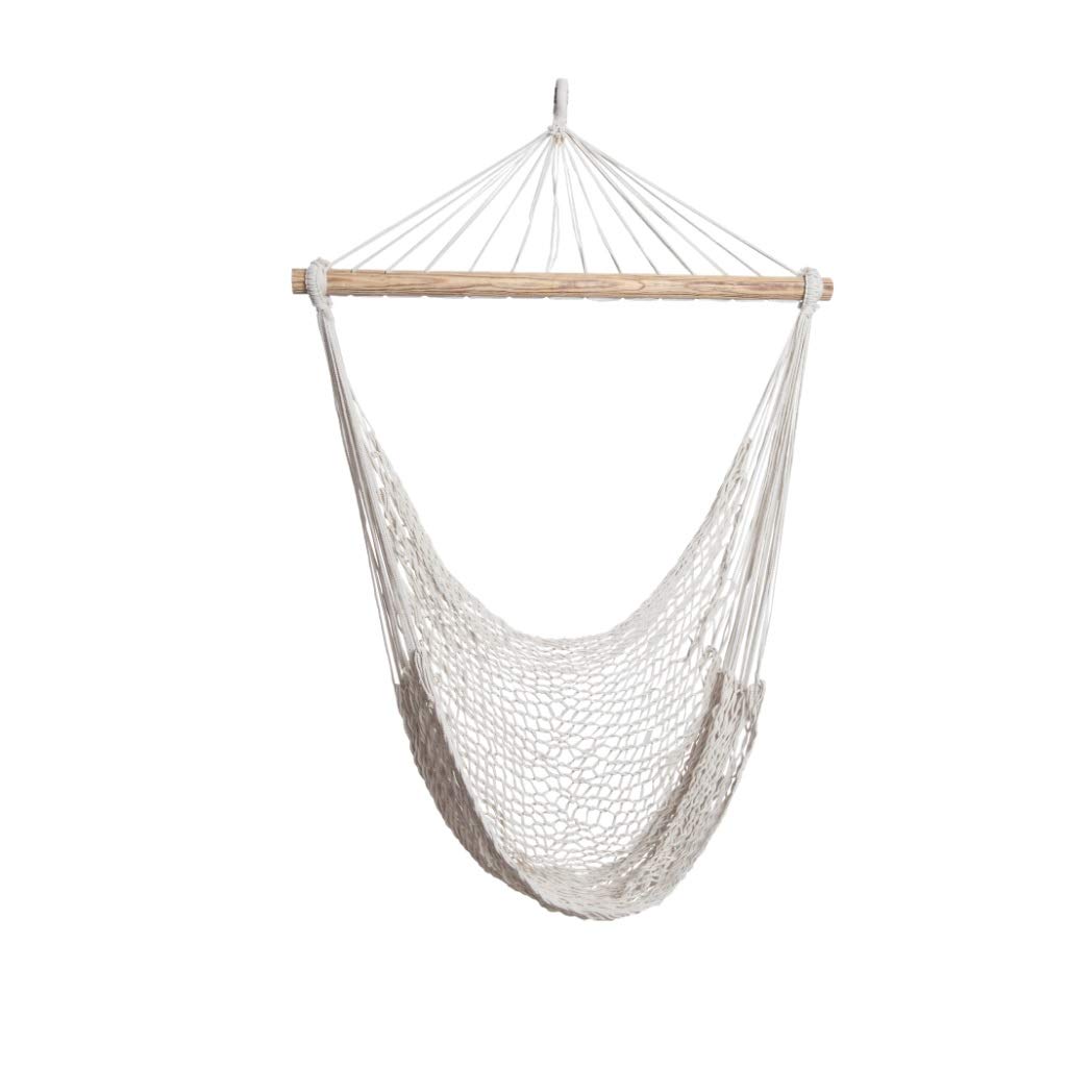 ALL NAHLO The Enedina Cotton Rope Hammock - Comfortable Hanging Swing Chair for Indoor & Outdoor Use, Durable Yard, Bedroom, Porch, Garden Relaxation (1 Unit, Straight Wood Stand, Lightweight Design)