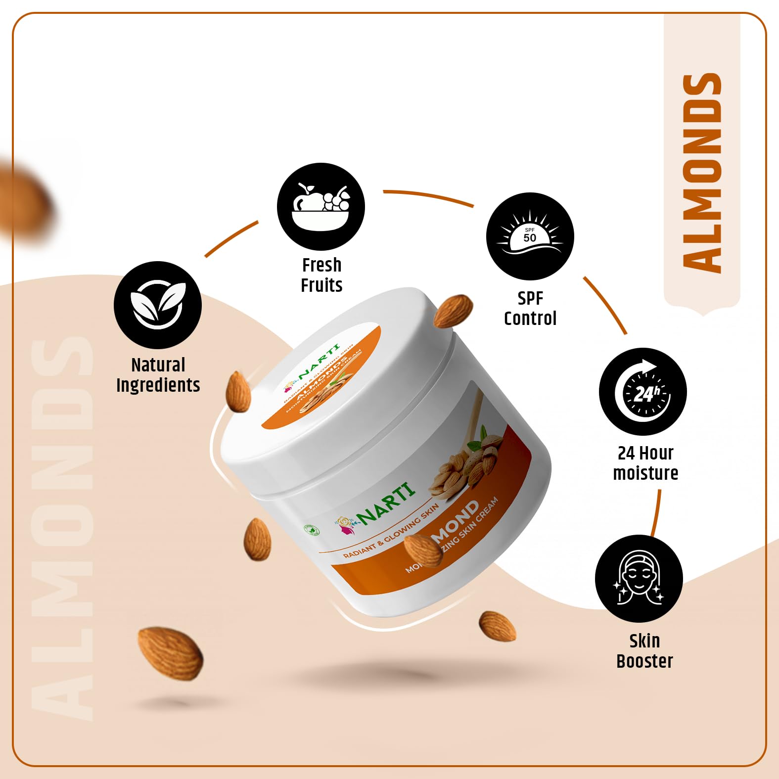 Narti Almonds Nourishing Skin Cream for Face & Body – Hydrating Moisturizer for Normal to Dry Skin, 800g | Perfect for Daily Skincare Routine & Winter Dryness Relief