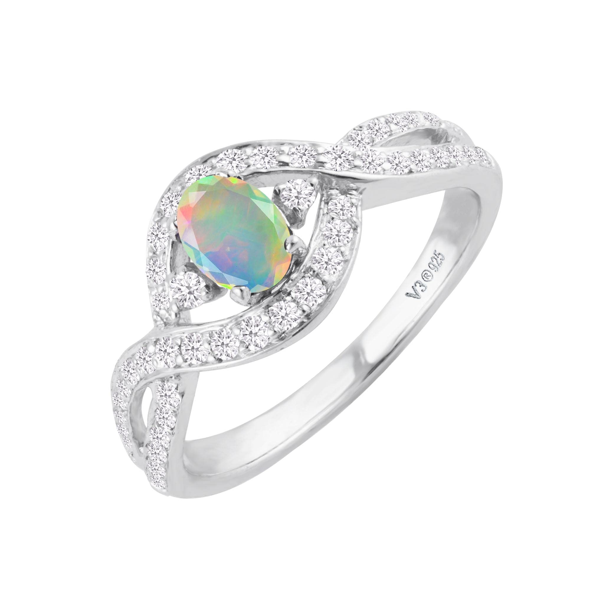 Exquisite Sterling Silver Engagement Ring with Natural Ethiopian Opal & White Zircon - Perfect for Proposals, Anniversaries & Special Occasions