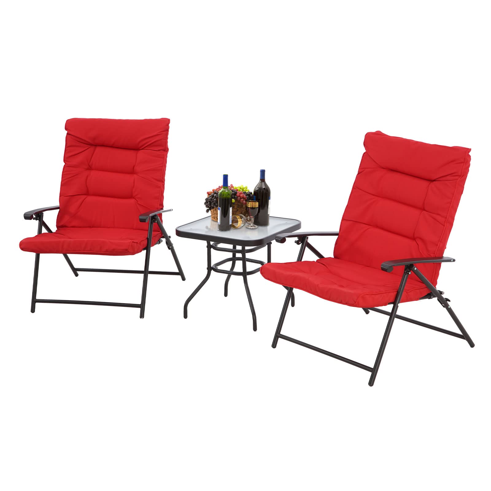 **Crownland 3-Piece Folding Patio Bistro Set - Outdoor Steel Chairs with Tempered Glass Table, Adjustable & Portable for Garden, Balcony, or Poolside (Red)**    *(Perfect for small gatherings, outdoor dining, or relaxing in your backyard!)*