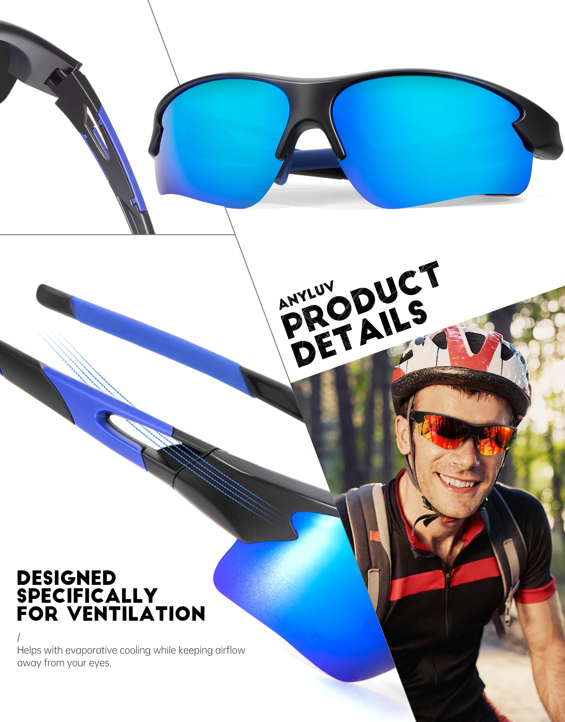 ANYLUV Polarized Sports Sunglasses for Men & Women - UV400 Protection Cycling Glasses for Outdoor Activities, Baseball, Running & Hiking - Perfect for Sunny Days & Active Lifestyles