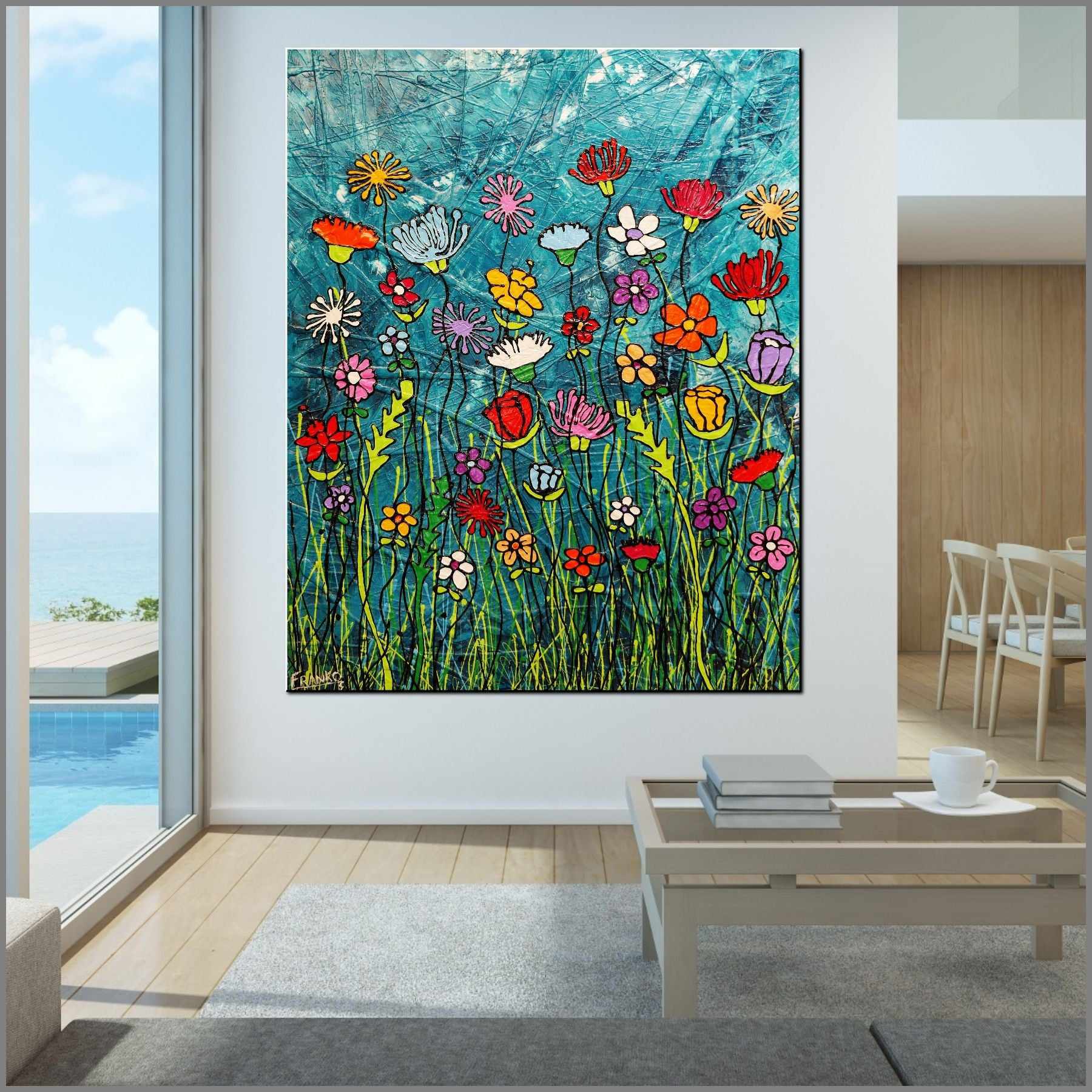 Loaded Bunch 120cm x 150cm Flower Garden Urban Pop Art Canvas Painting - Modern Home Decor, Office Wall Art, Living Room Statement Piece
