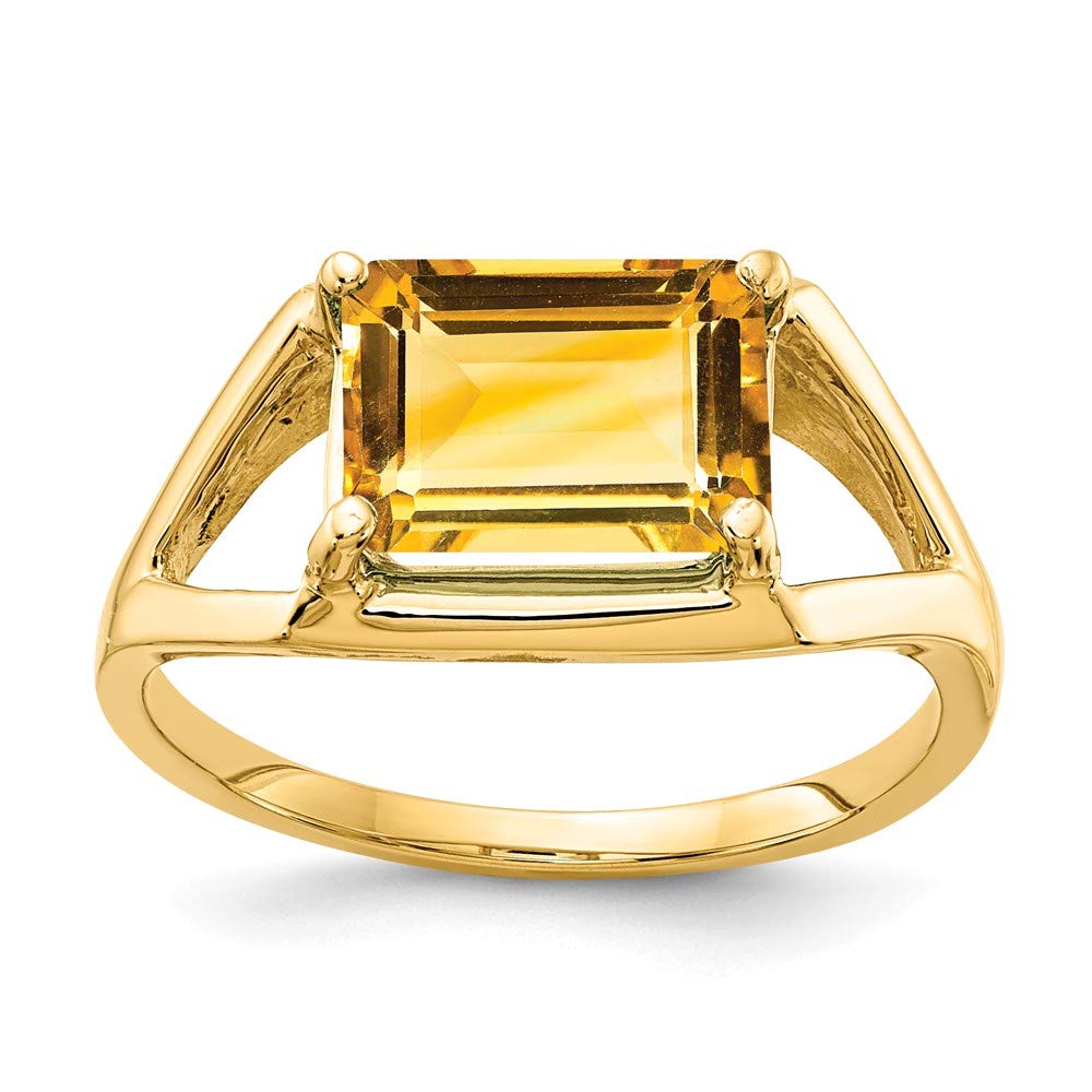 14K Yellow Gold 9x7mm Emerald Cut Citrine Gemstone Engagement Ring for Women - November Birthstone Jewelry, Wedding, Anniversary & Special Occasion Gift