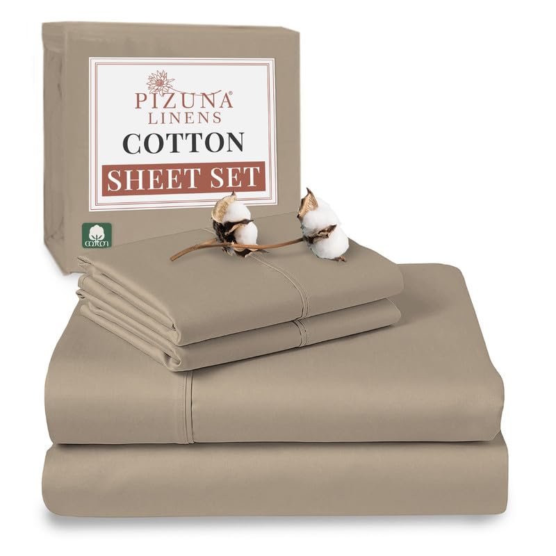 Pizuna Pure 100% Cotton King Size Sheets - 400 Thread Count Luxury Sateen Bedding Set with 15