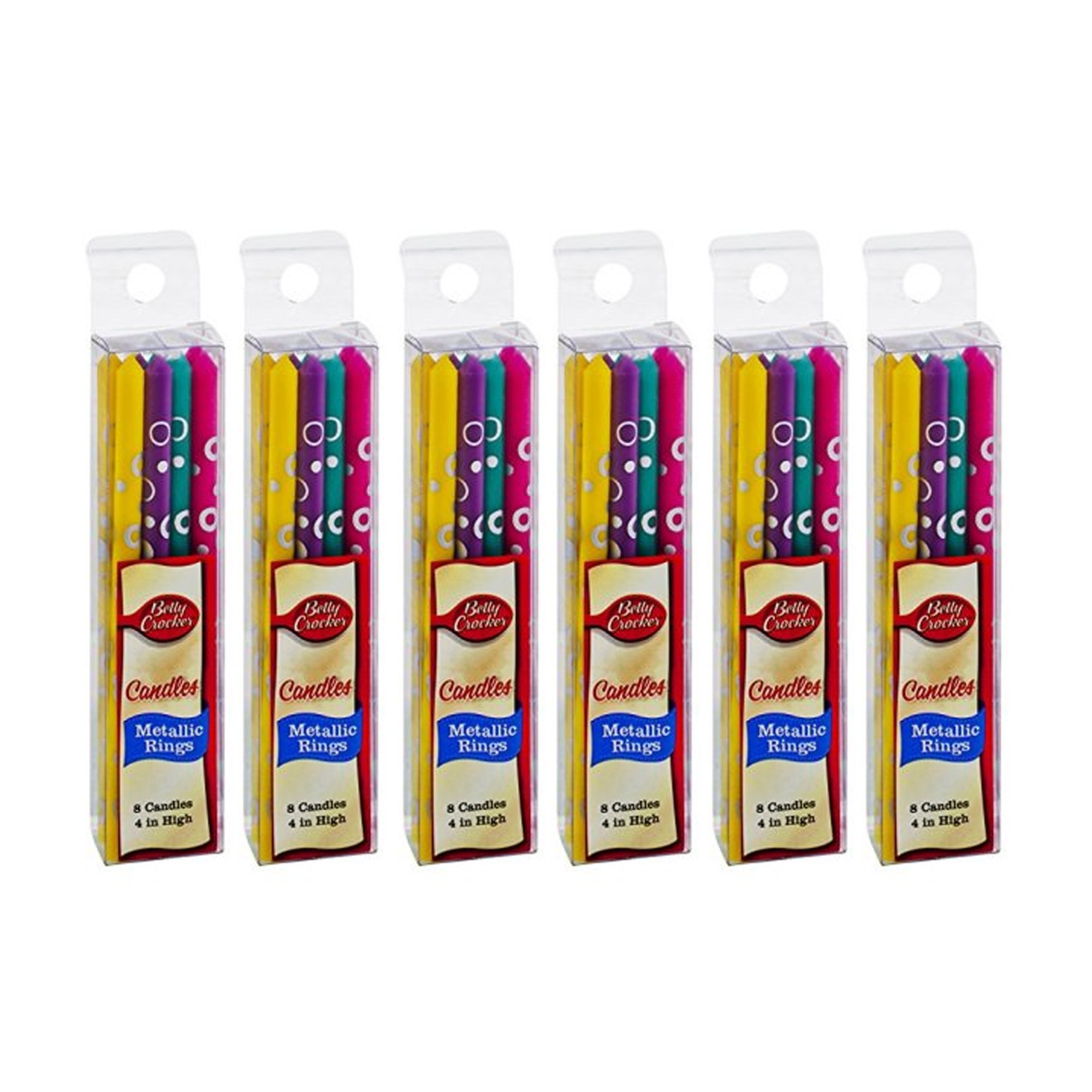 Betty Crocker Birthday Candles with Metallic Rings - 8 Candles per Unit (Pack of 8, 48 Total) for Cake Decorating & Party Celebrations