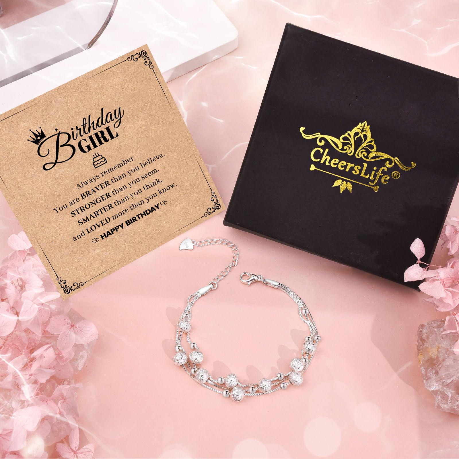 CheersLife Elegant Mini Star Bead Charm 925 Sterling Silver Layered Bracelet - Perfect 10th to 19th & 21st Birthday Gift for Women, Girls, Daughter, Niece, Sister & Friend | Ideal for Teen Girls' Special Occasions, Graduation & Everyday Wear