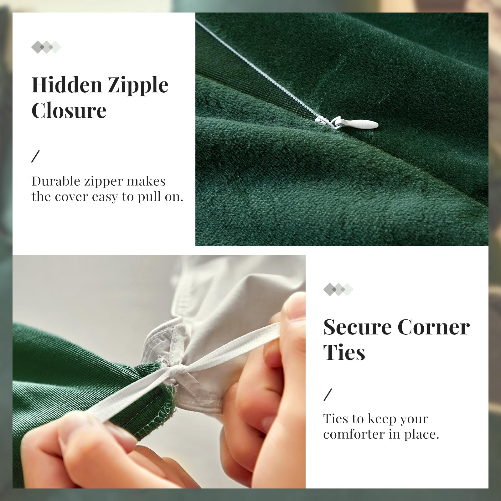 WARMDERN Emerald Green Velvet Duvet Cover Queen Size - Ultra Soft Luxury Flannel Bedding Set (3pc) with Zipper Closure - Modern Textured Crystal Velvet Comforter Cover for Cozy Bedroom Decor - Perfect for Master Bedroom, Guest Room & Winter Warmth