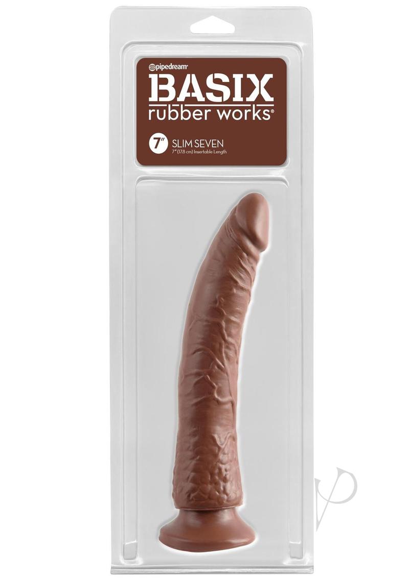 Basix Dong Slim 7 Inch Realistic Dildo with Strong Suction Cup - Chocolate Brown - Perfect for Solo Play, Couples Fun & BDSM Exploration