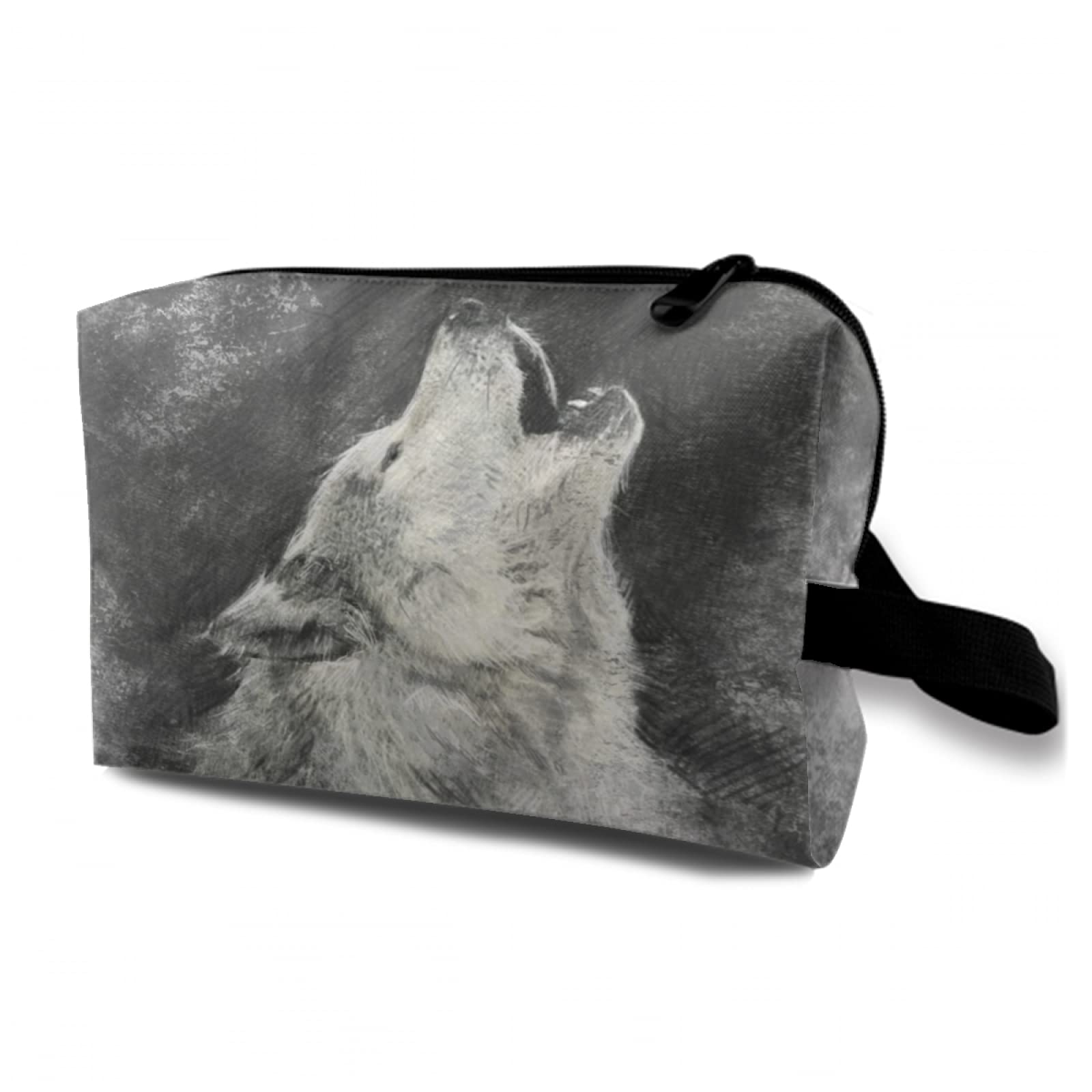Howling Wolf Print Large Cosmetic Bag - Travel Makeup Organizer with Zipper & Handle Strap - Portable Toiletry Pouch for Women | Perfect for Travel, Gym, Beach & Everyday Use