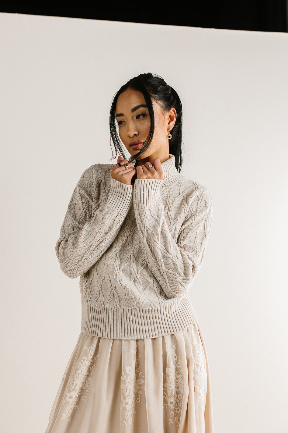 Women's Maeve Turtleneck Sweater in Tan - Soft Knit Winter Pullover for Office & Casual Wear | Final Sale