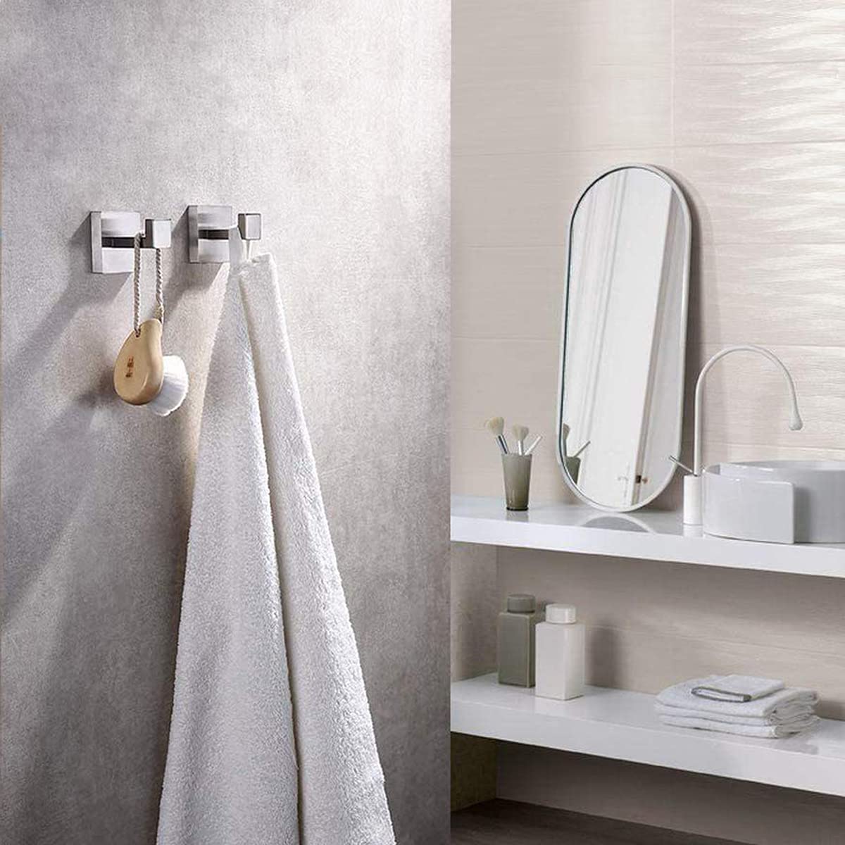 Heavy Duty Wall Mounted Towel Hooks 4 Pack - Brushed Nickel Bathroom Hangers for Towels, Robes & Coats - Durable Kitchen, Garage & Closet Organizer - Perfect for Bathroom, Laundry Room & Entryway Storage