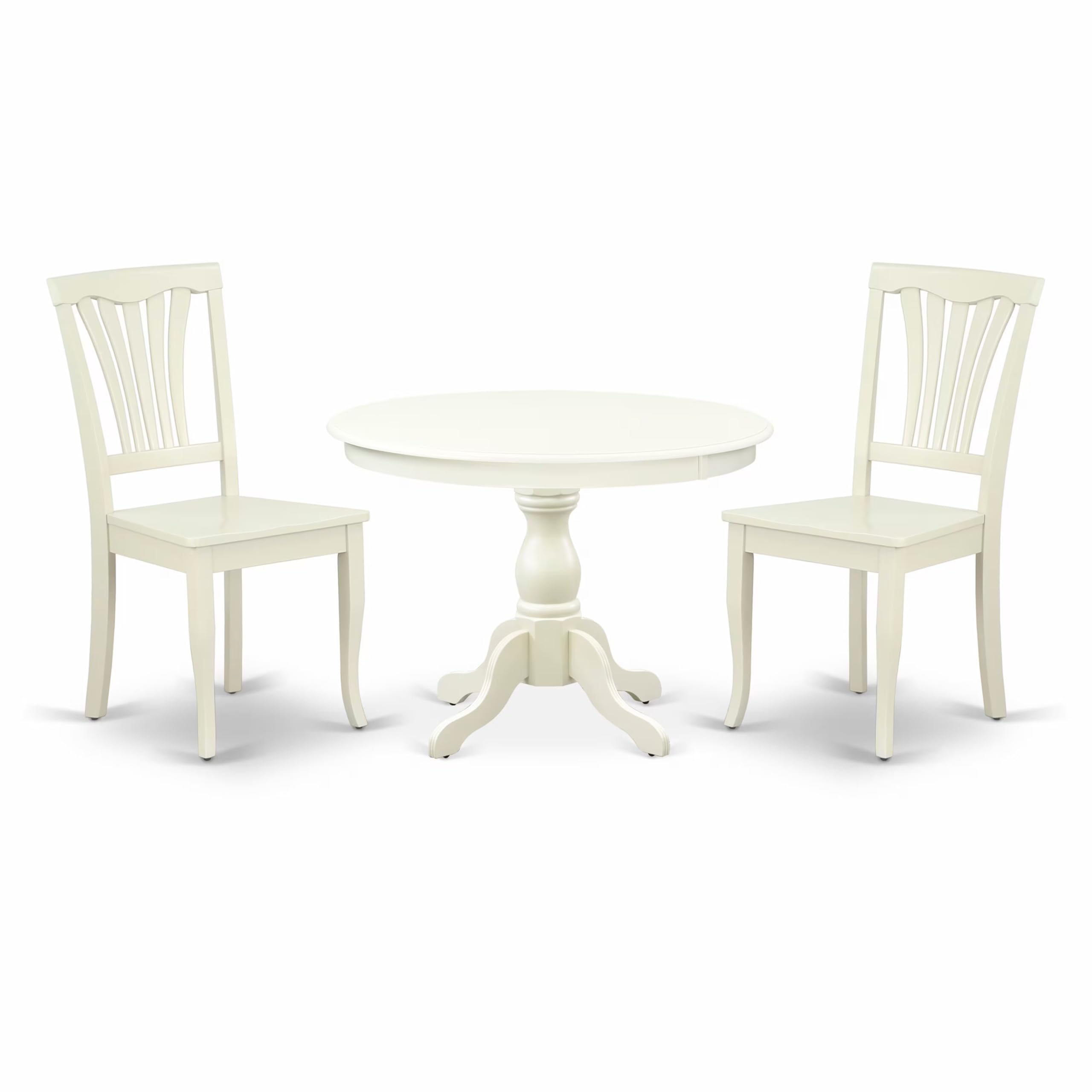 East West Furniture HBAV3-LWH-W 3-Piece Round Dining Table Set with Pedestal Base & 2 Chairs, 42x42 Inch, Linen White - Perfect for Small Kitchen, Breakfast Nook & Cozy Dining Spaces