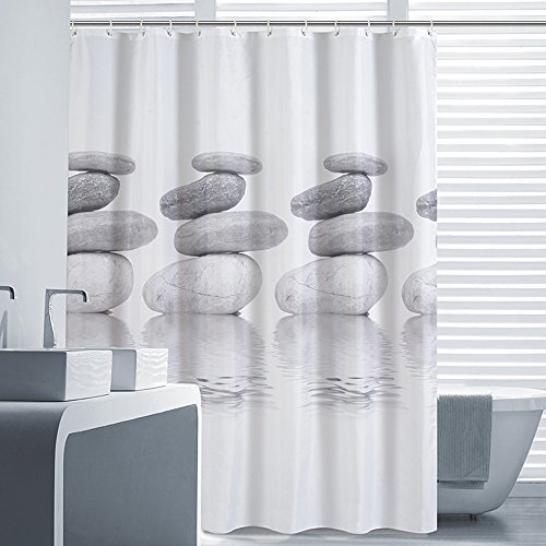 Grey Zen Stacked Stones Shower Curtain 80x72 Inches - Waterproof Bathroom Decor for Spa-Like Relaxation