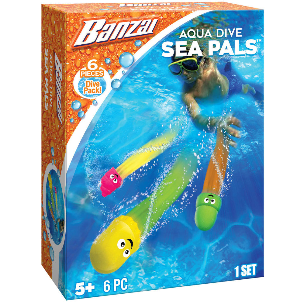 Banzai Aqua Dive Sea Pals 6-Piece Water Pool Dive Toy Set for Kids - Fun Swimming Pool Games & Underwater Play for Summer Backyard Fun