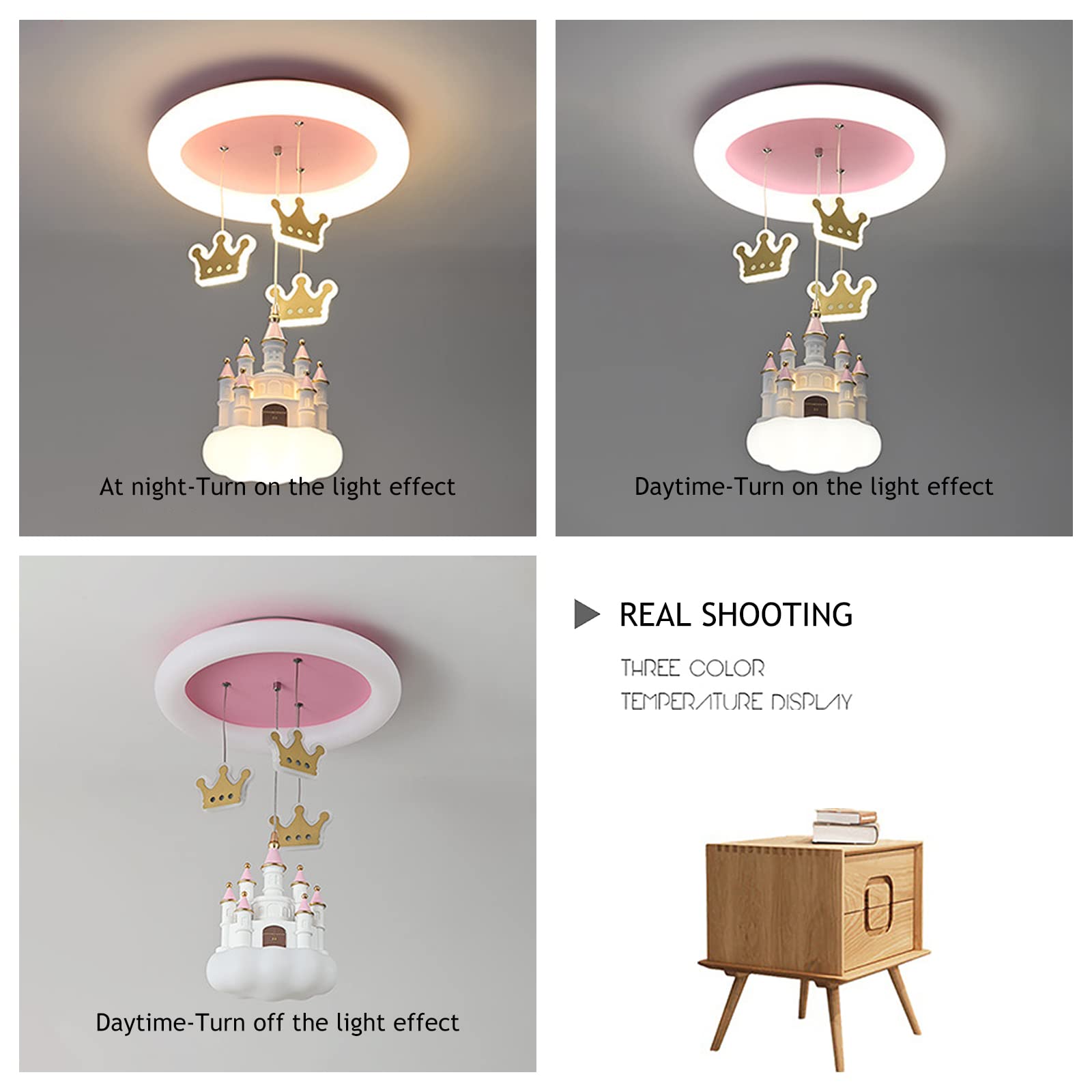 Pink Castle Kids Ceiling Lamp - Cartoon Cloud Resin Chandelier with Acrylic Lampshade - Modern Crown Mini Chandelier for Girls Bedroom, Nursery, Living Room & Dining Room Decor - Perfect for Princess-Themed Parties & Fantasy Room Design