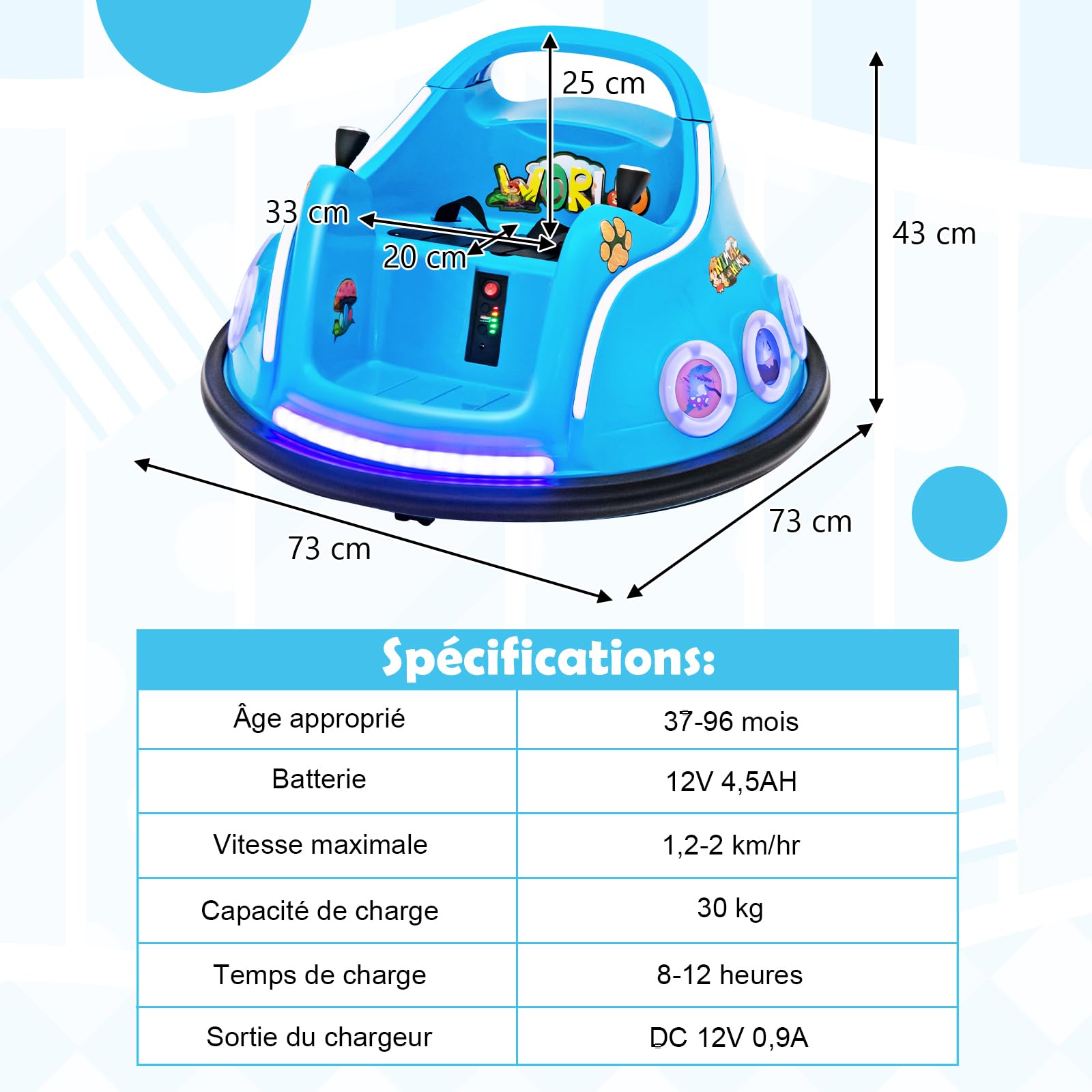 DREAMADE 12V Electric Bumper Car for Kids Ages 3+ with 2.4G Remote Control, 360° Rotation, LED Lights & Music - Wireless Ride On Toy for Indoor/Outdoor Play (Blue) - Perfect for Birthday Gifts, Backyard Fun and Family Entertainment