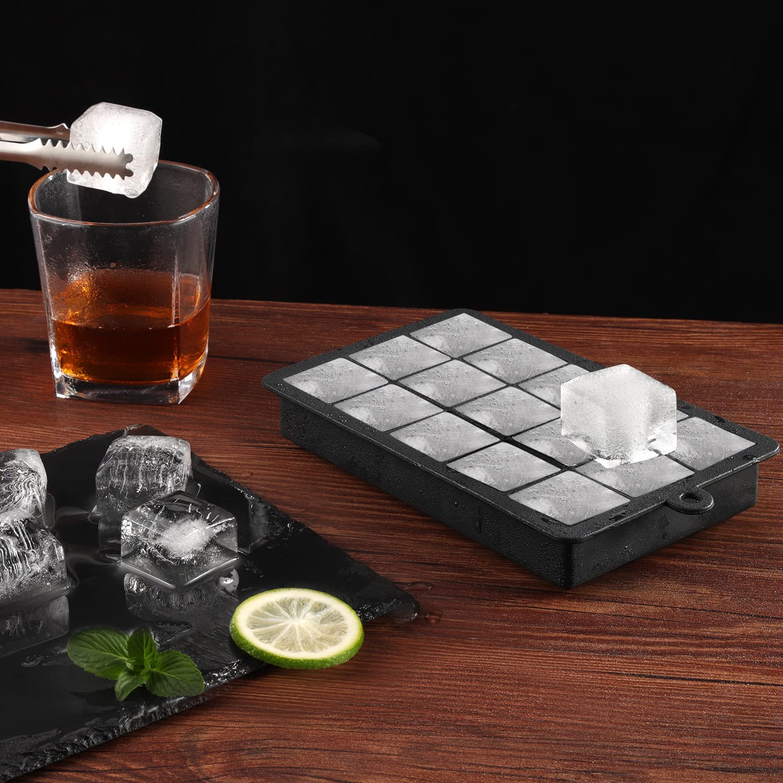 Sinnsally 3-Pack Silicone Ice Cube Trays with Lid - 15 Square Ice Molds for Whiskey, Cocktails & Beverages | BPA-Free, Easy Release Freezer Containers | Perfect for Home Bars, Parties & Everyday Use