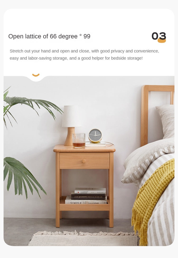 Solid Wood Nightstand - Beech & Pine Bedside Table for Bedroom, Modern & Rustic End Table with Storage Shelf - Perfect for Bedroom, Living Room, or Office
