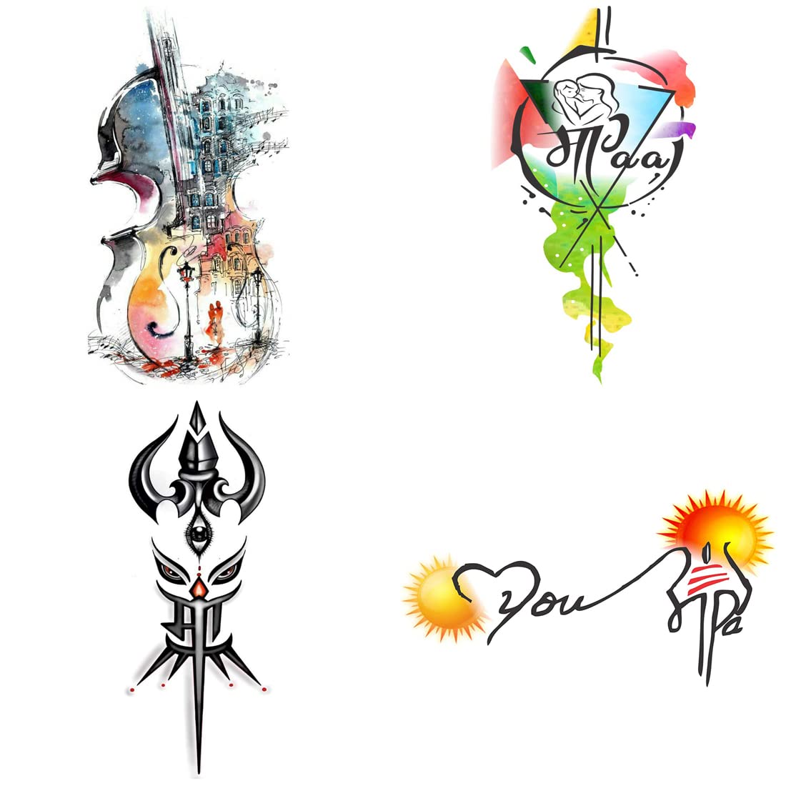 Pack of 4 Temporary Tattoo Stickers - Maa Paa with Guitar Design for Men & Women | Waterproof Fake Body Art (2x4 Inch) - Perfect for Festivals, Parties & Special Occasions