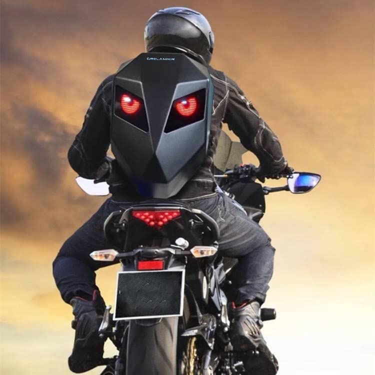 LED Knight Motorcycle Backpack - Hard Shell Travel & Laptop Bag with Helmet Storage, 19 Inch Waterproof Riding Daypack for Commuting, Camping, Cycling & Outdoor Adventures