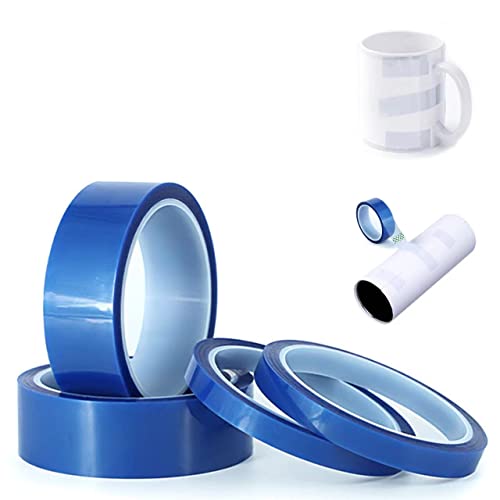 4 Rolls 33m/108ft High Temperature Heat Resistant Tape - Blue Heat Transfer Tape for Sublimation Press (10mm/20mm) - Perfect for Coffee Mugs, T-Shirts & DIY Crafts