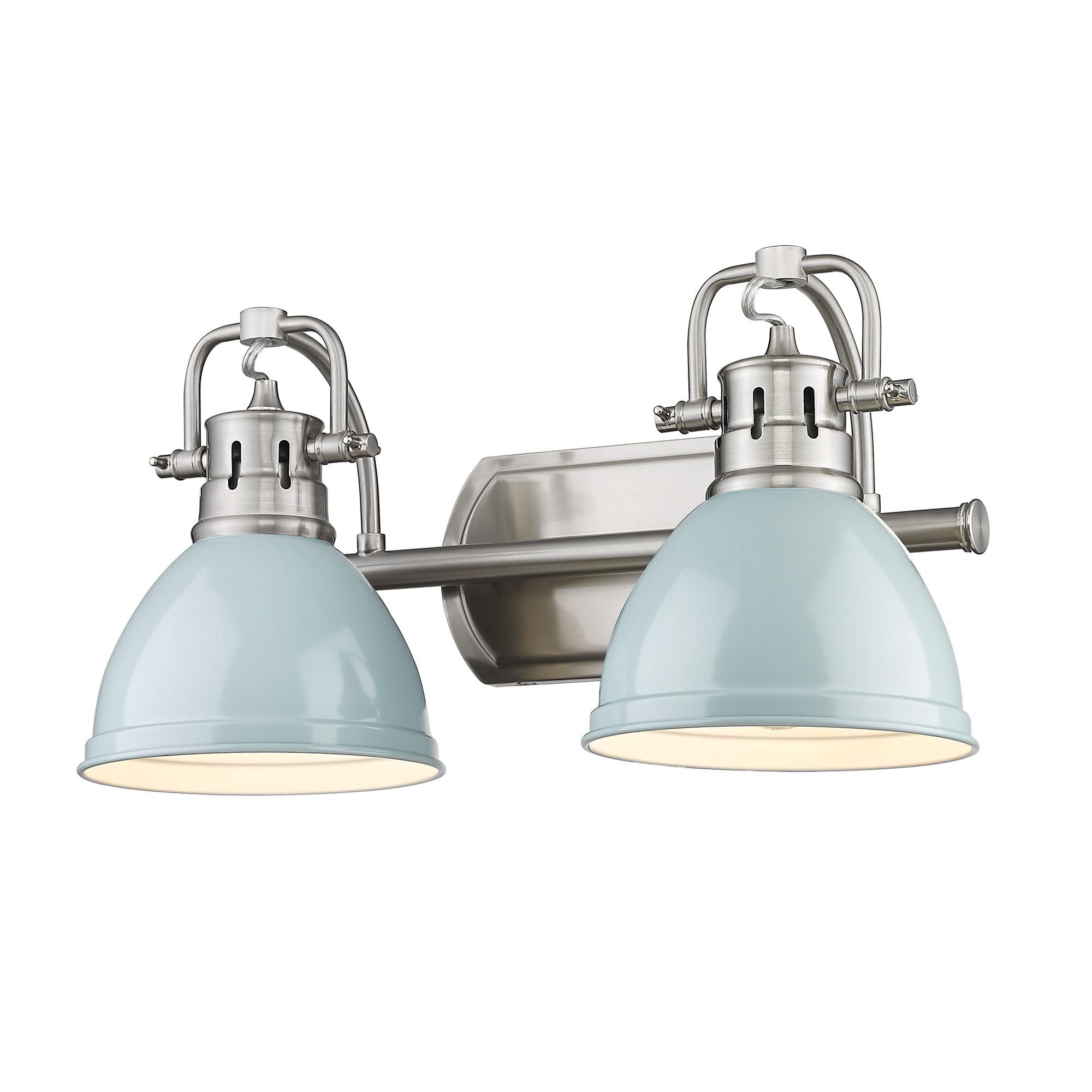 Golden Lighting Duncan Pewter Two-Light Bath Vanity with Seafoam Shades - Modern Bathroom Vanity Lighting Fixture for Makeup & Grooming - Perfect for Master Bath, Guest Bath & Powder Room