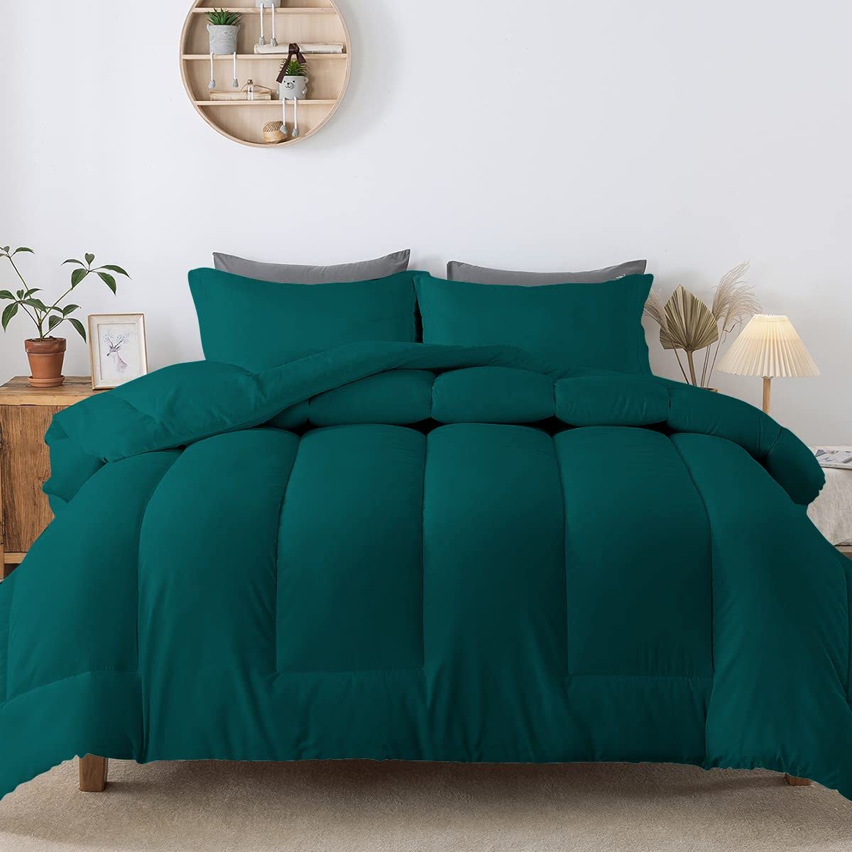 5-Piece Straight Line Pattern Comforter Set - 450 GSM All-Season 1000 Thread Count 100% Egyptian Cotton - Full/Queen Size Teal Blue - Luxury Bedding for Master Bedroom, Guest Room & Dorm