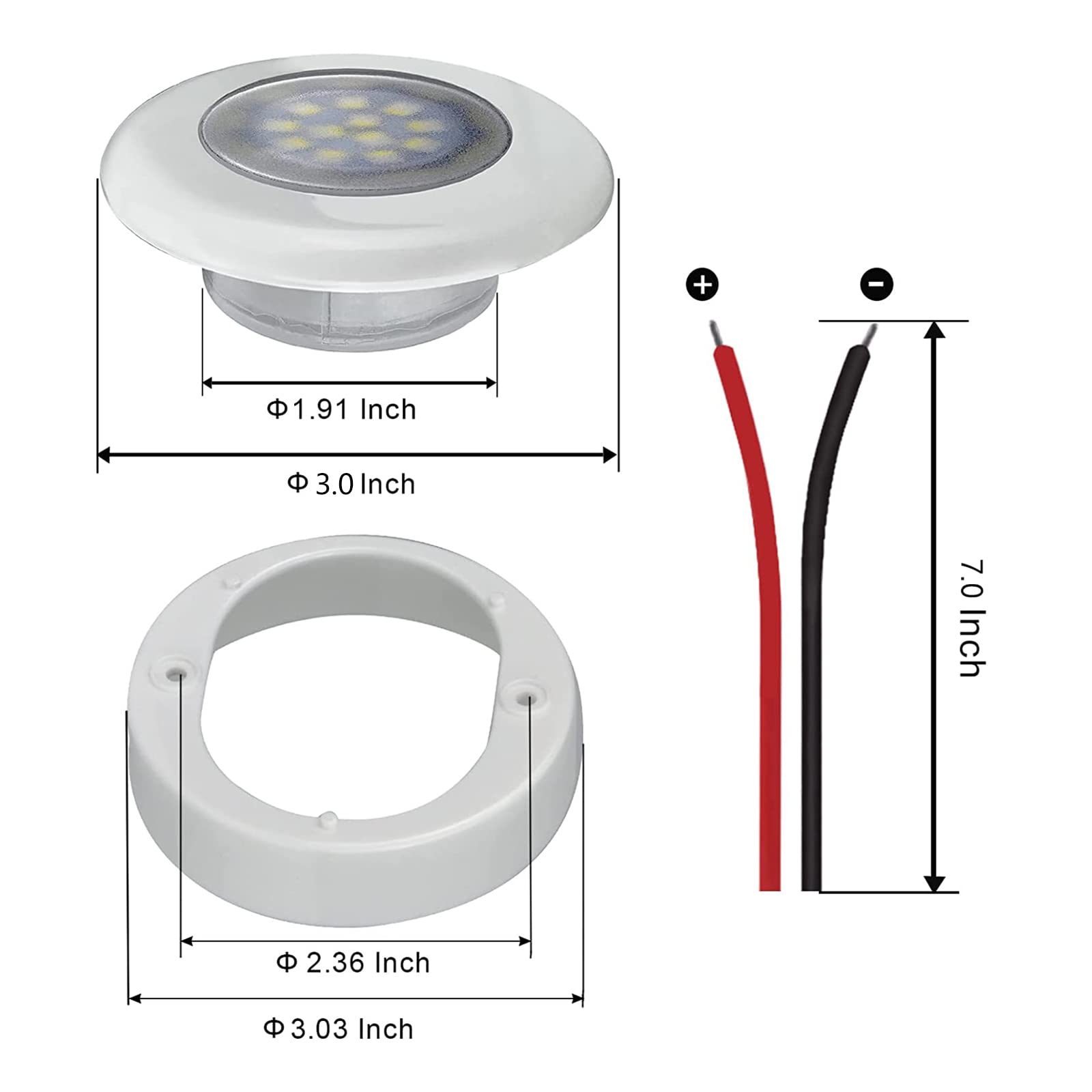 12V RGBW Waterproof LED Marine Courtesy Lights - 3 Inch Flush Mount Boat Interior Lighting for Cabin, Deck & Galley | Durable & Energy Efficient