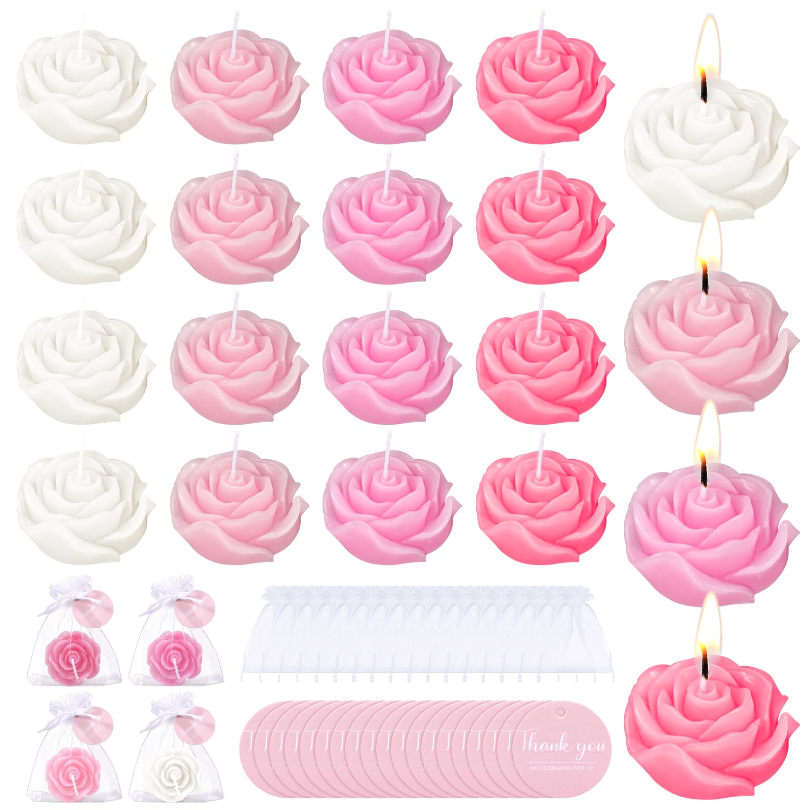 Pink Rose Tealight Candles 24-Pack - Wedding Favors & Party Decor for Guests