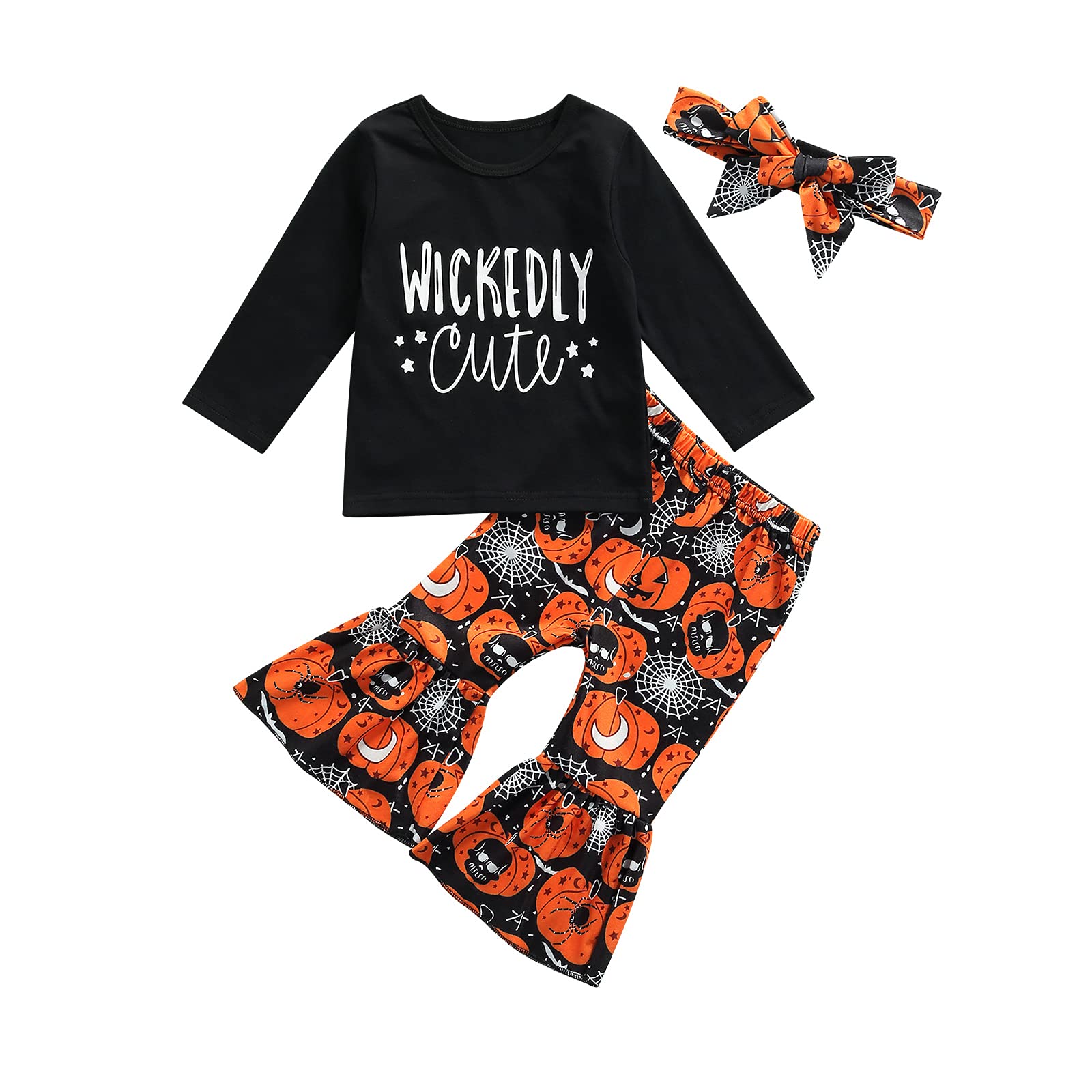 **Halloween Toddler Baby Girl Outfit - Long Sleeve Ruffle Top & Pants Set for Fall & Winter - Cute Costume for Trick or Treat, Parties & Photo Shoots**