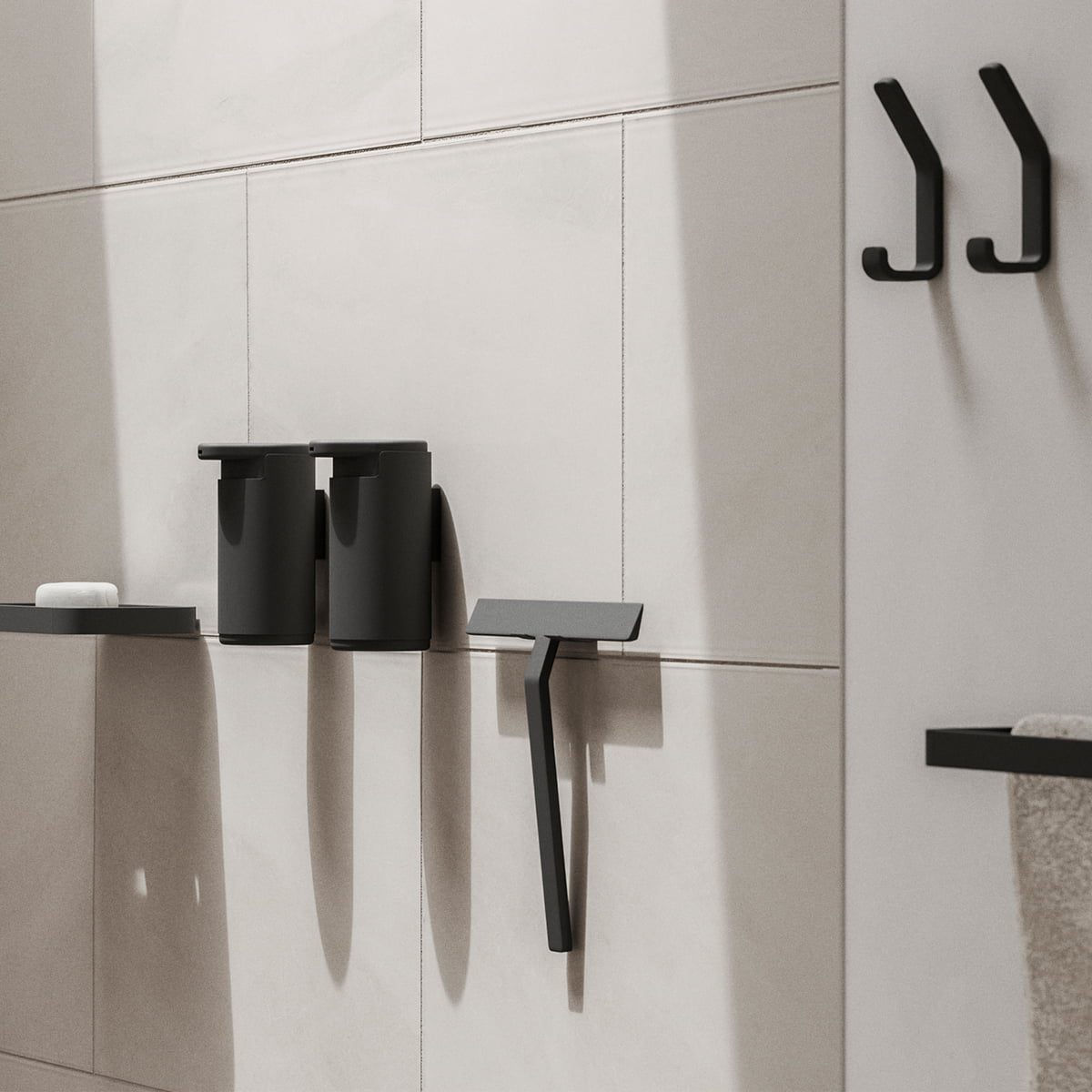 ZONE DENMARK Rim Double Hook - 12cm Black Wall Hooks for Hanging Coats, Hats & Bags - Perfect for Entryway, Bathroom & Bedroom Organization