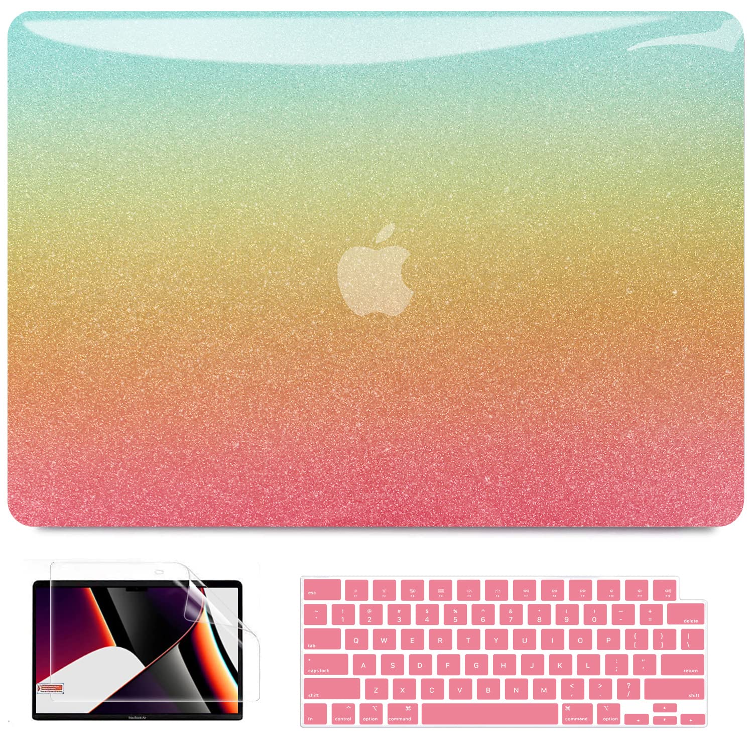 Anban MacBook Pro 14 inch Case (2021-2023 Models) - Compatible with M1 Pro/Max & M2 Chip (A2442, A2779) | Glitter Plastic Hard Shell Cover with Keyboard Protector & Screen Protector | Rainbow Design | Perfect for Work, Travel & School Use