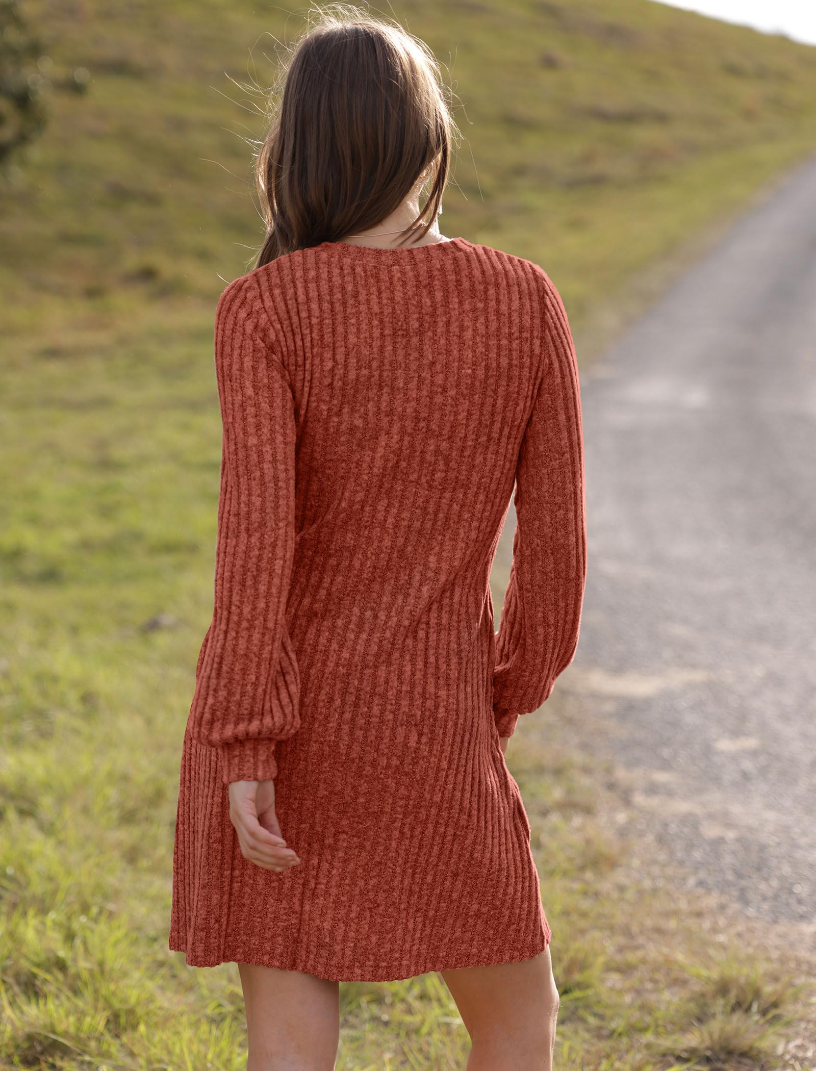 Women's V-Neck Fall Sweater Dress - Long Sleeve Casual Short Knit Dress for Autumn | Perfect for Office Wear, Date Night & Weekend Outfits