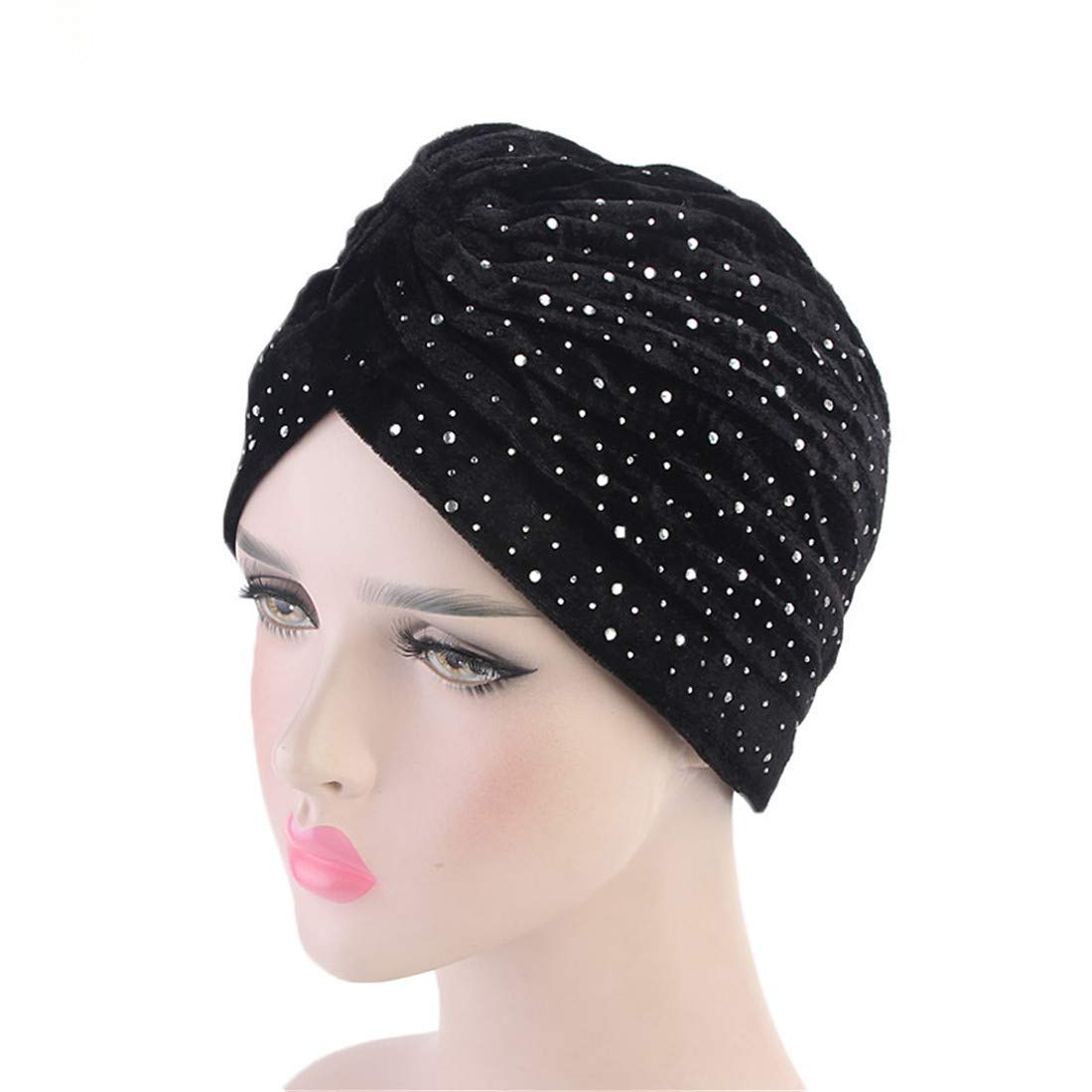Rhinestone Velvet Turban Headband - Stretchy Neon Twist Turban for Women, Chemo Hat, Hijab, Casual Wear - Perfect for Everyday Use, Cancer Recovery, and Special Occasions