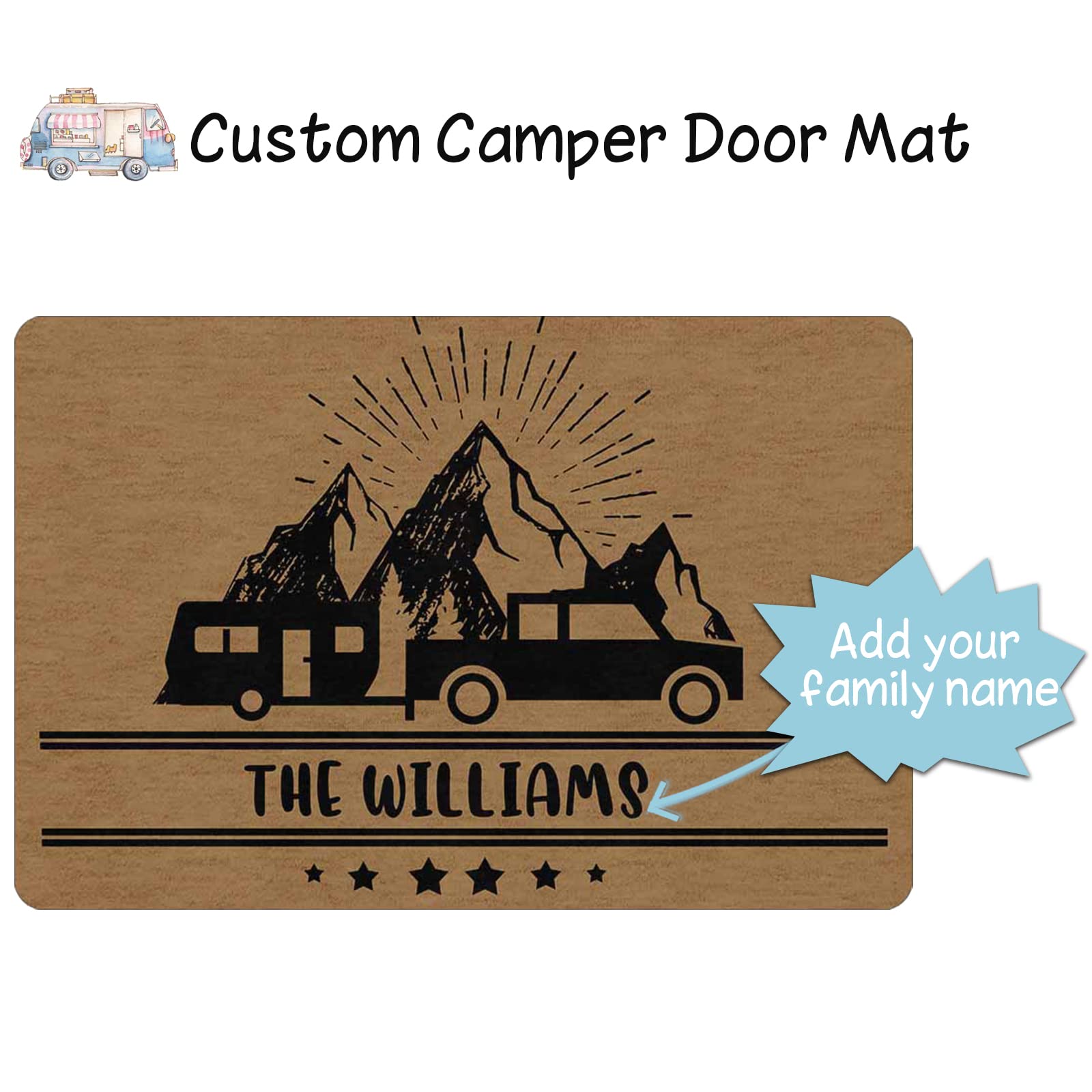 Custom Personalized Family Name Doormat - 30x18 Inch RV Camper Door Mat with Non-Slip Backing | Perfect for Camping, RV Travel & Home Entryway Decor