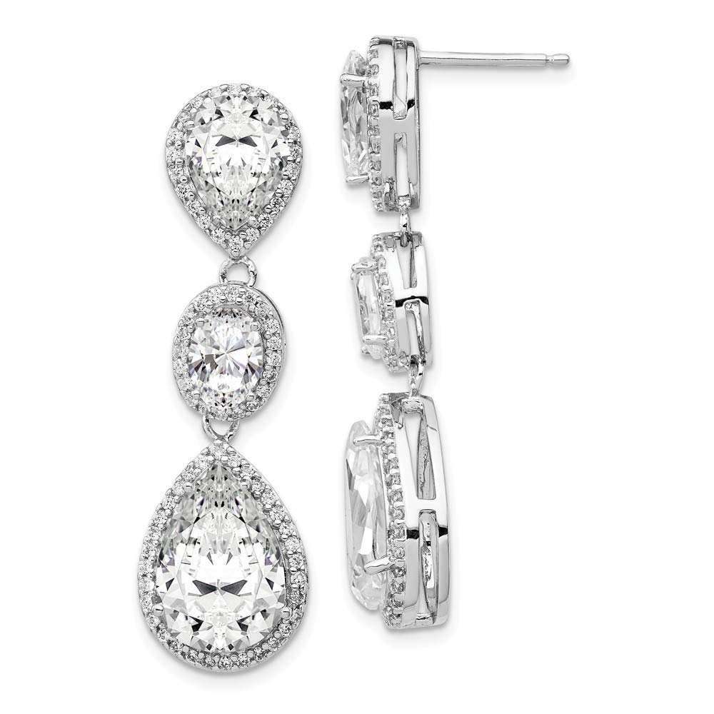 Cheryl M Sterling Silver Fancy Cubic Zirconia Dangle Post Earrings for Women - Elegant Party & Wedding Jewelry Gift