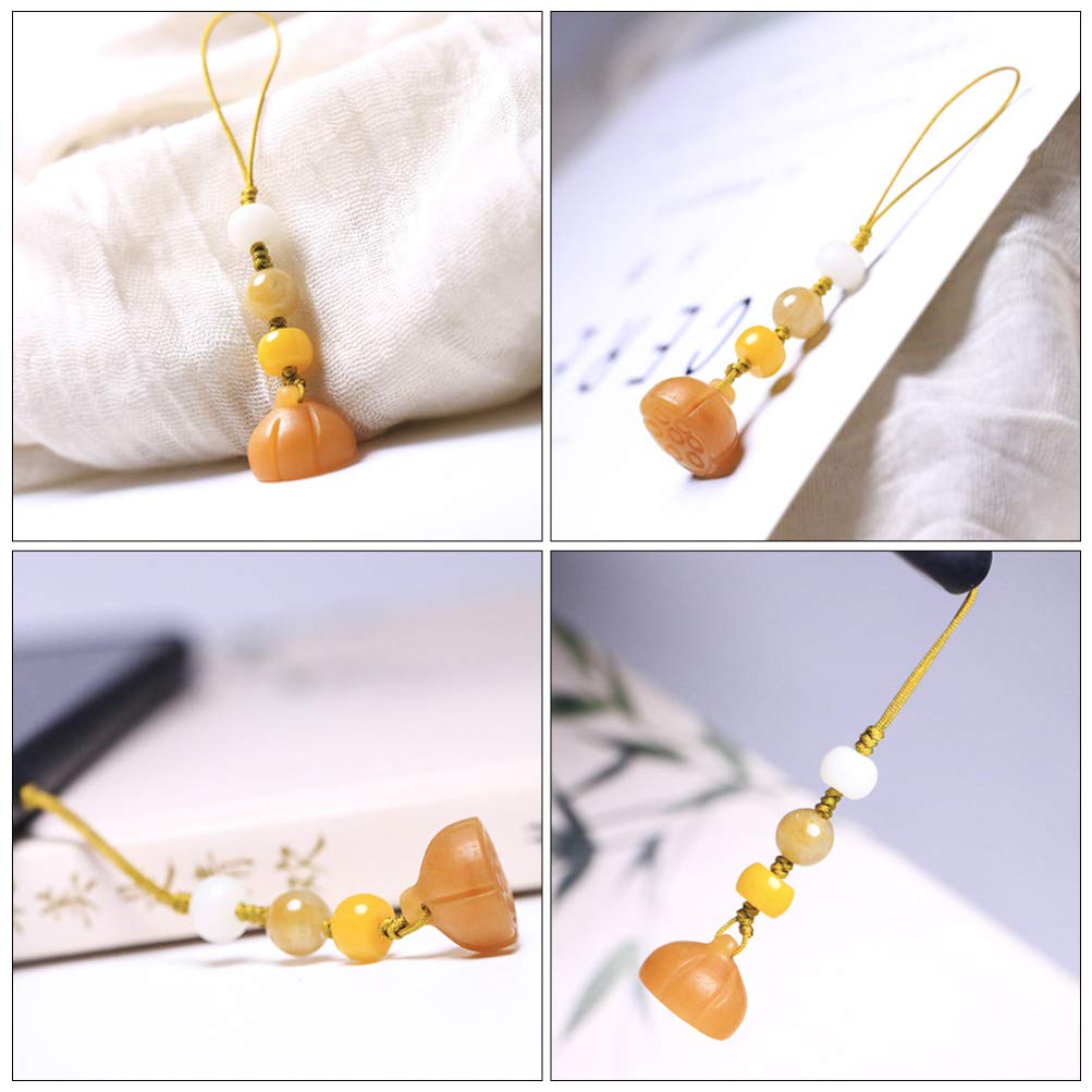 Lotus Jade Phone Charm Pendant - Elegant Beaded Phone Strap & Lanyard for iPhone, Samsung, Keys, USB Drives - Perfect for Car Keys, Office Decor, and Gift Giving