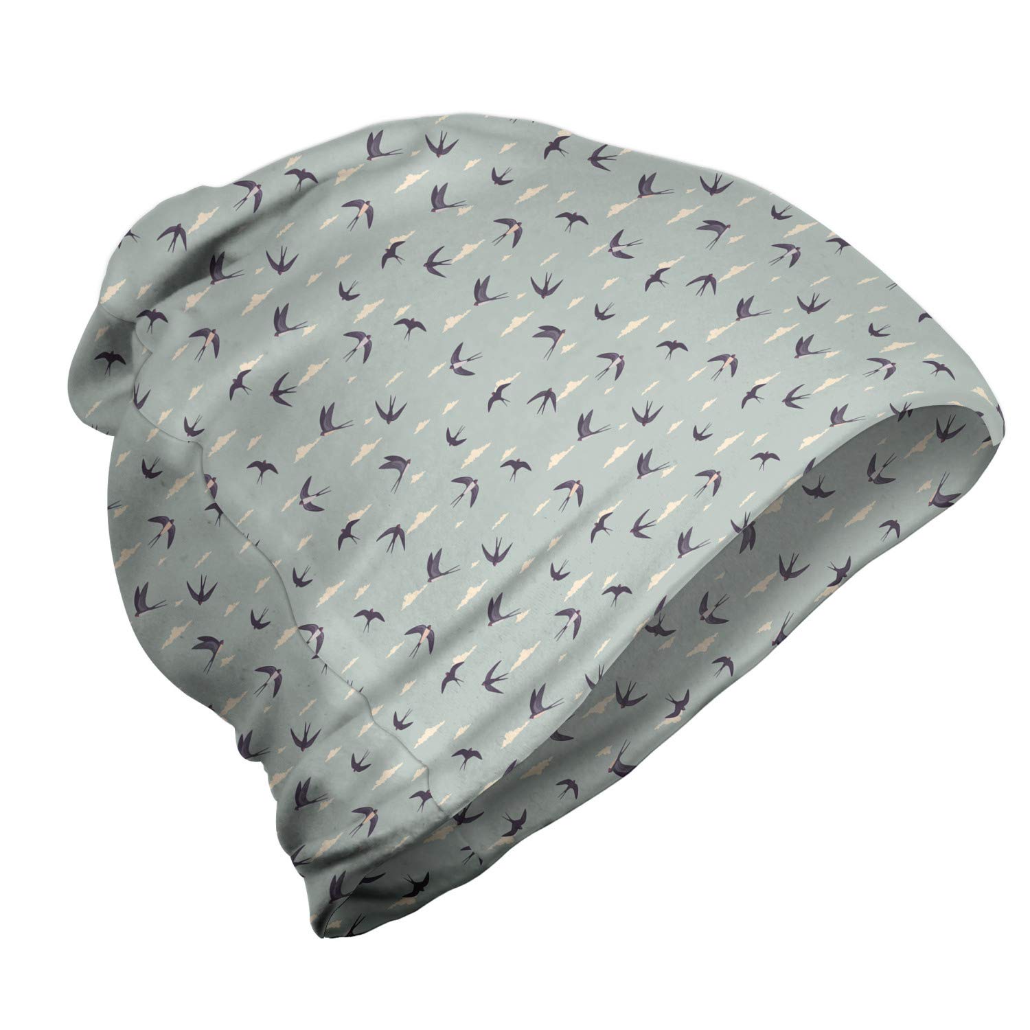 Ambesonne Unisex Beanie - Stylish Swallow Birds Flying Design for Men & Women | Warm Winter Hat for Hiking, Outdoor Activities & Casual Wear