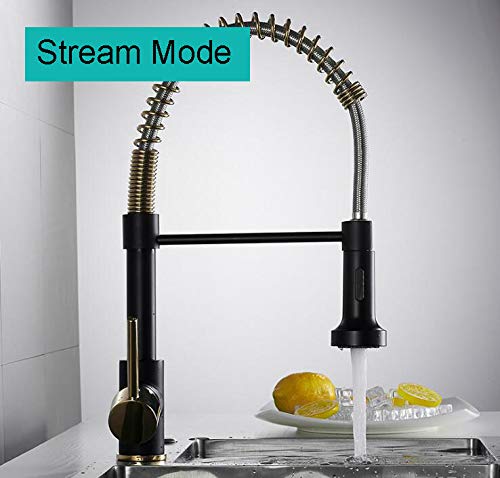 Premium Commercial Kitchen Faucet with Pull Down Sprayer - Single Handle Lever Spring Sink Faucet in Black & Gold Finish - Ideal for Restaurant, Cafe & Home Kitchen Renovation