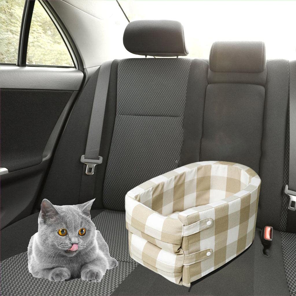 LYLA Portable Cat & Dog Car Seat - Anti-Slip, Washable Pet Cushion for Small to Medium Pets - Perfect for Road Trips & Vet Visits (White, Large Size)