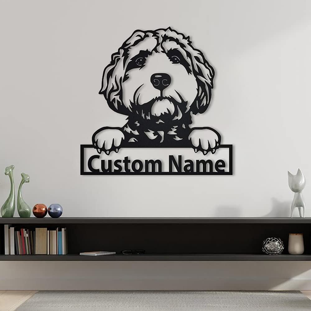 Personalized Goldendoodle Dog Metal Sign - Custom Pet Name & Portrait Art - Unique Funny Dog Gift for Pet Lovers - Perfect for Home Decor, Dog Birthday & Anniversary Gifts