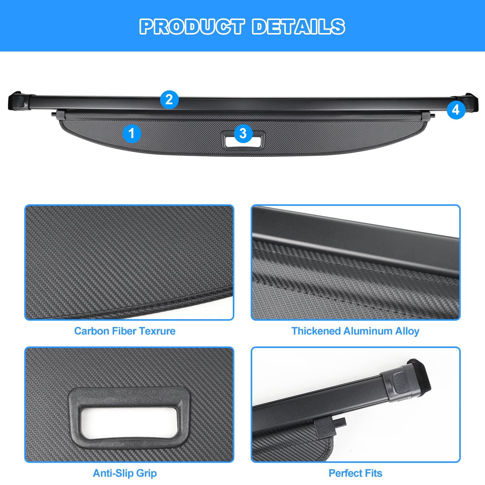 AUXKO Retractable Cargo Cover for 2024-2025 Mazda CX-90 | Trunk Luggage Security Shade | Carbon Fiber Privacy Screen | Perfect for Road Trips & Grocery Protection