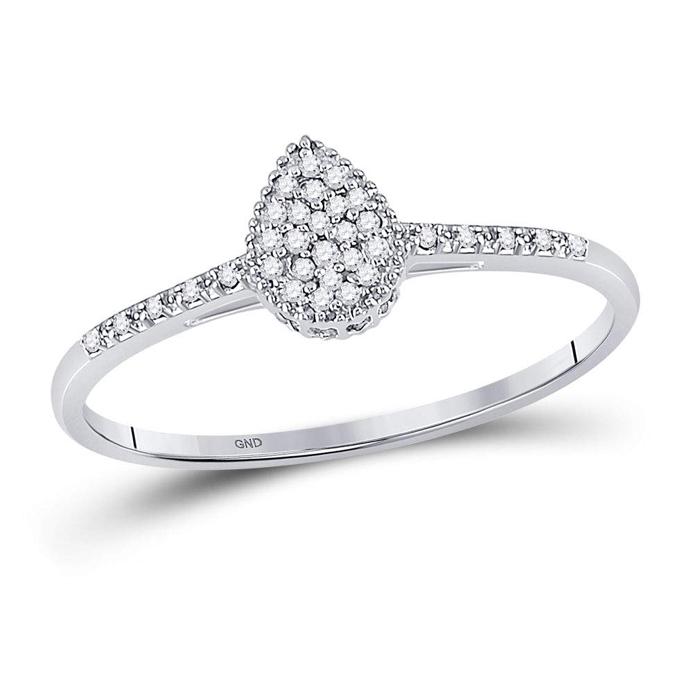 10K White Gold Women's Round Diamond Teardrop Cluster Ring - 1/20 CTTW - Elegant Jewelry for Engagement, Anniversary & Special Occasions