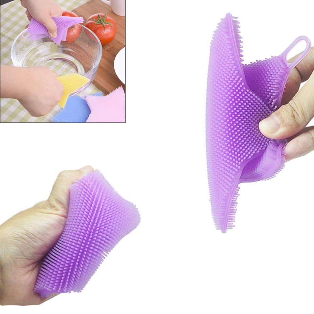 3 Pack Silicone Dish Sponges - Reusable Kitchen Scrubber Brush Set for Non-Stick Pans, Pots & Dishes - Eco-Friendly Cleaning Gadgets for Sink, Countertops & Cookware