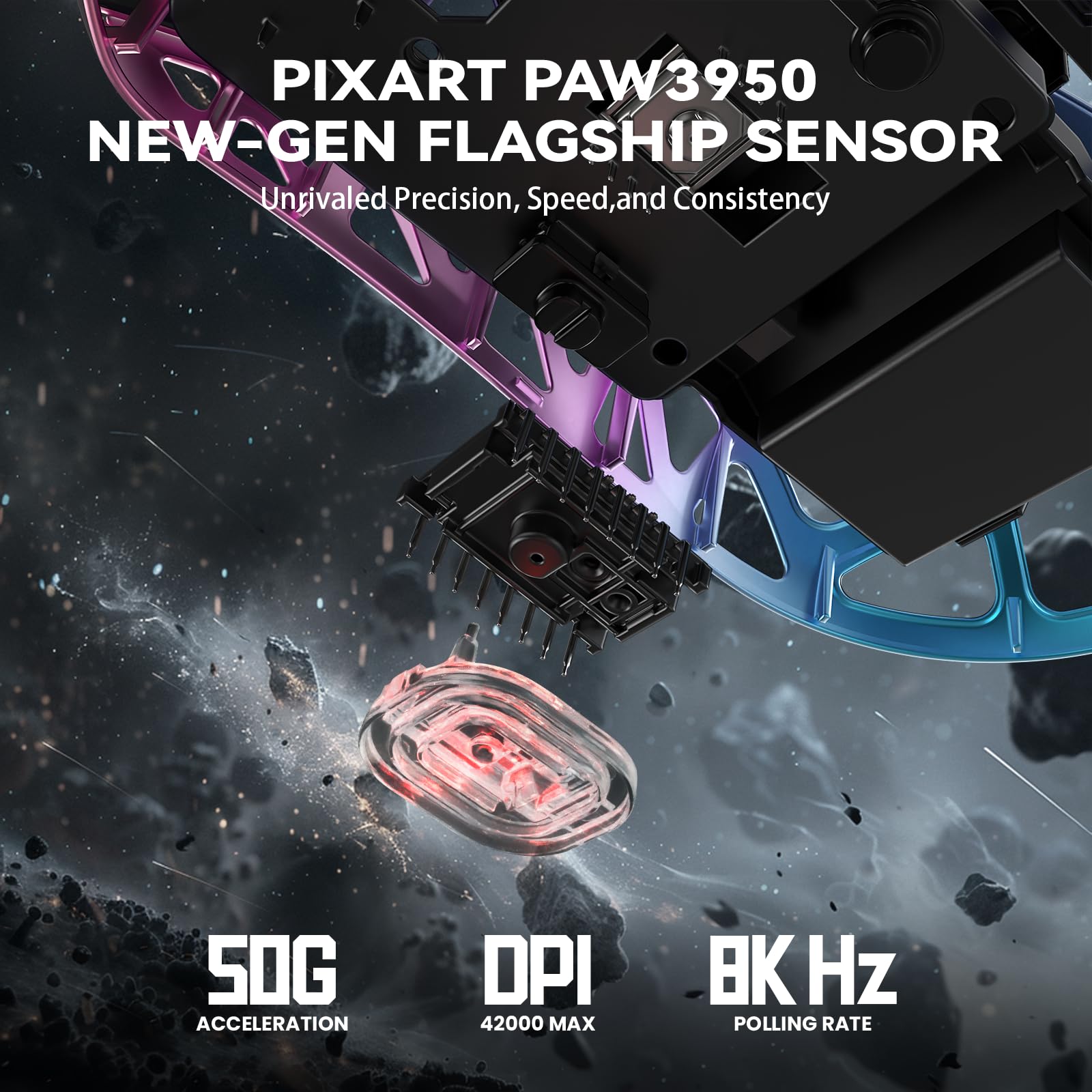 Attack Shark R2PRO 45g Ultra-Light Magnesium Alloy Gaming Mouse - PAW3950 Sensor, 42000DPI, 8000Hz Polling Rate, 2.4G/BT/Wired - Programmable RGB Mouse with Coiled Cable for PC/Mac (Purple) - Perfect for FPS, MOBA & Esports Gaming