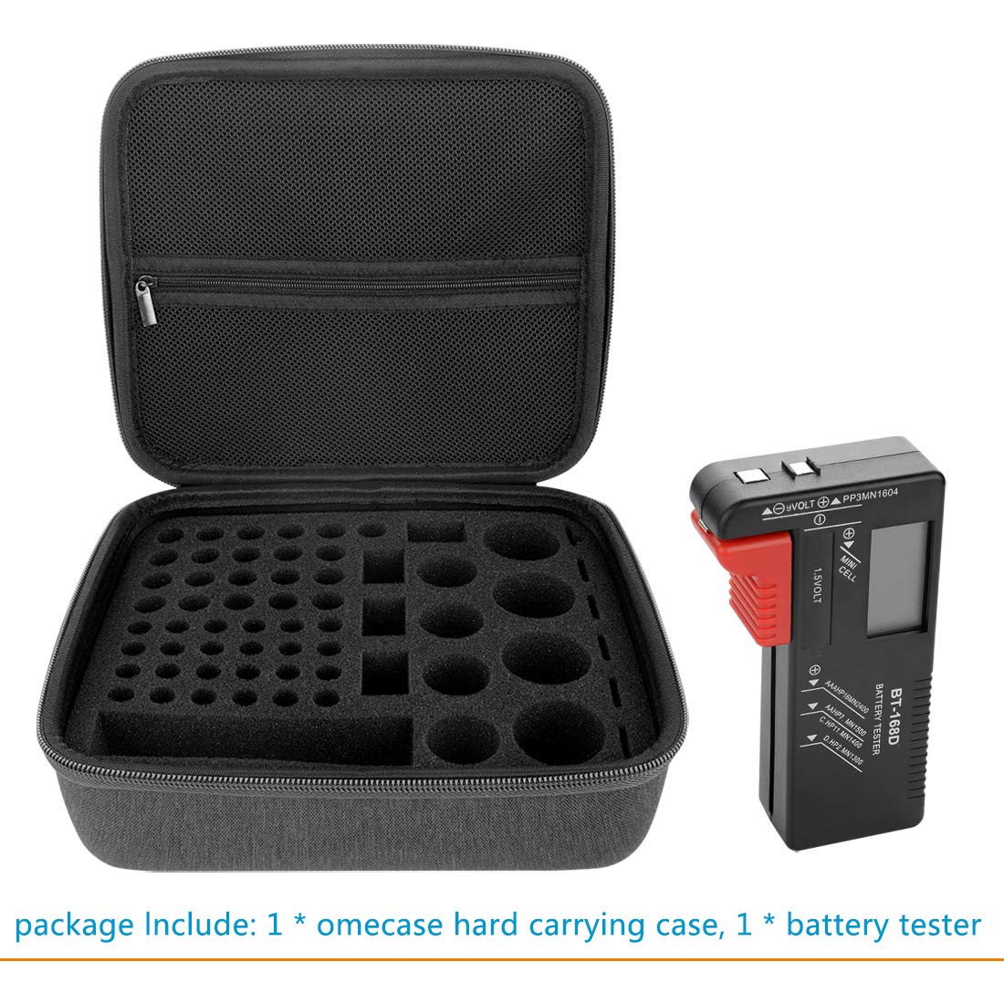 Linkidea Hard Battery Storage Case - Organizer Box with BT-168 Tester for AA AAA C D 9V Batteries (Holds 63 Batteries) - Safe Portable Battery Holder for Home, Office, Travel & Emergency Kits
