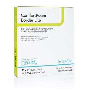 ComfortFoam Silicone Foam Border Lite Dressing 4x4 Inch Wound Care Pads - Soft & Breathable for Post-Surgical Recovery, Burns & Chronic Wounds