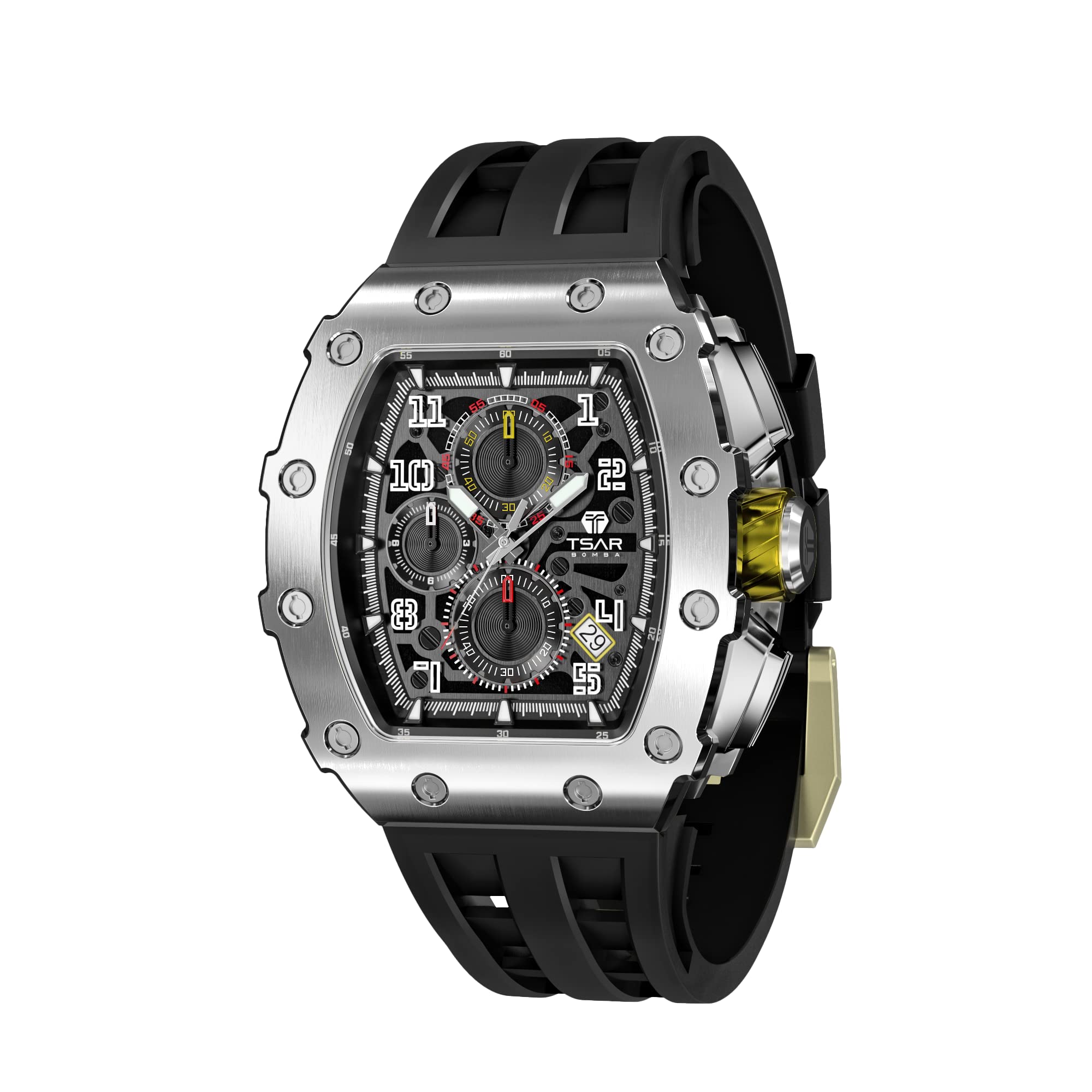 TSAR BOMBA Luxury Men's Watch - Tonneau Square Design, Sapphire Crystal, Japan Quartz Movement, 50M Water Resistant, Date Display - Perfect Gift for Men | Business, Casual & Formal Wear