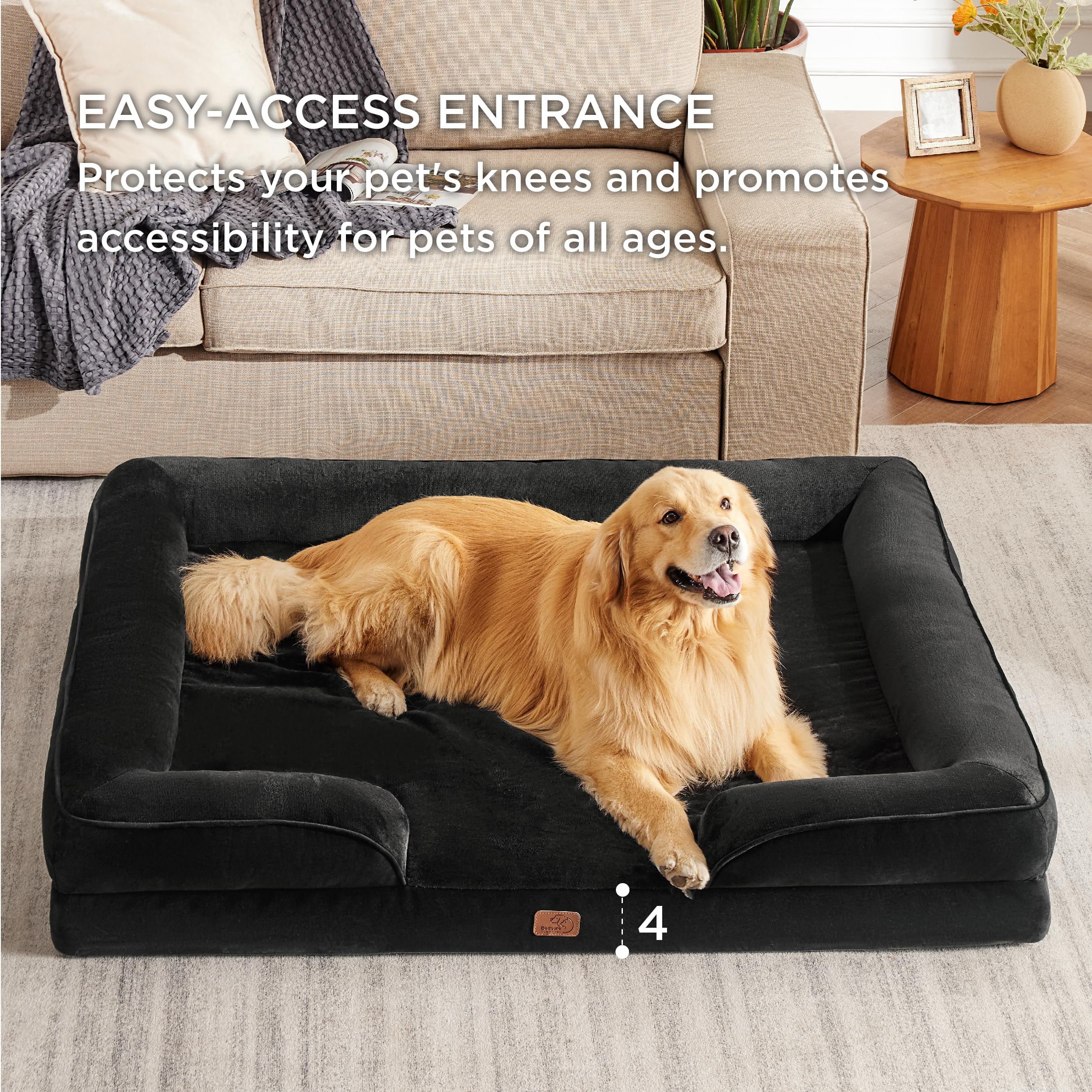 Bedsure XXL Orthopedic Dog Bed for Large Dogs - Washable Great Dane & Giant Breed Pet Sofa with Supportive Foam, Removable Waterproof Cover & Non-Slip Bottom - Perfect for Living Room, Bedroom & Kennel - Black