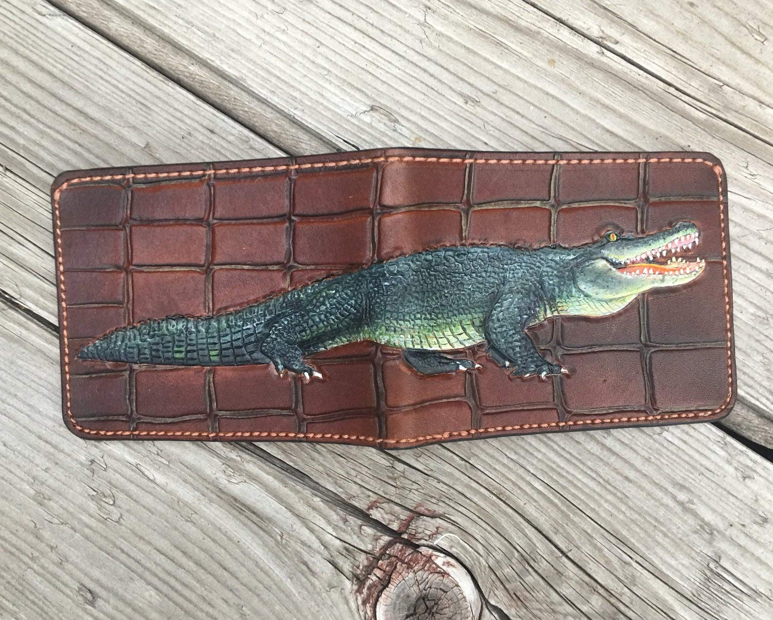 Handcrafted 3D Genuine Leather Wallet for Men - Custom Engraved Dragon & Alligator Design - Personalized Hand-Painted Leather Carving Wallet - Perfect Gift for Birthday, Anniversary & Daily Use